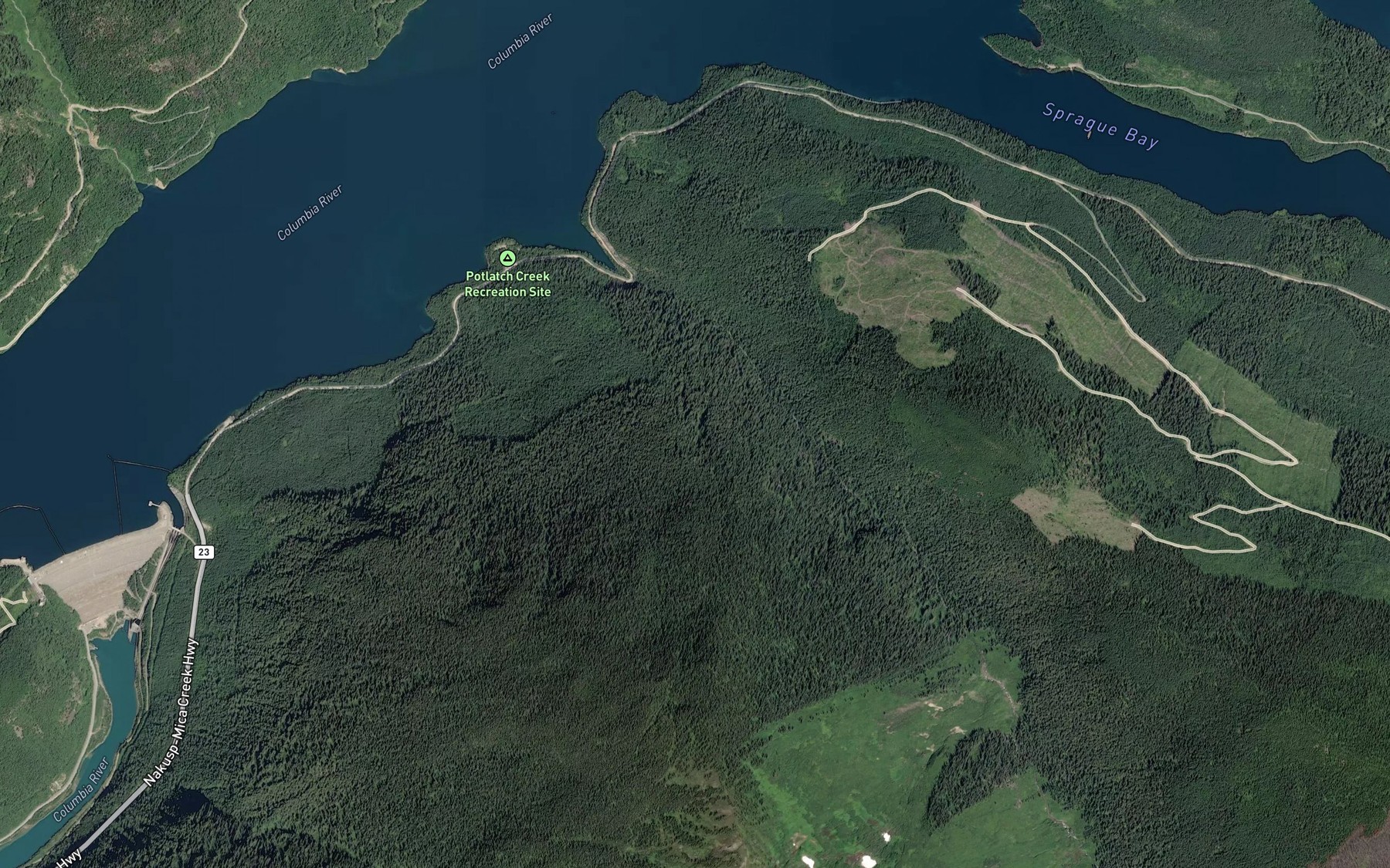 Satellite map of the Potlatch Creek