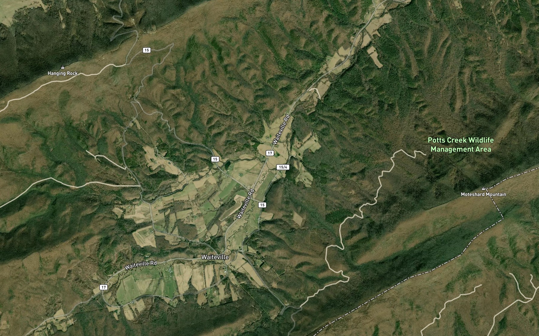 Satellite map of the North Fork Potts Creek