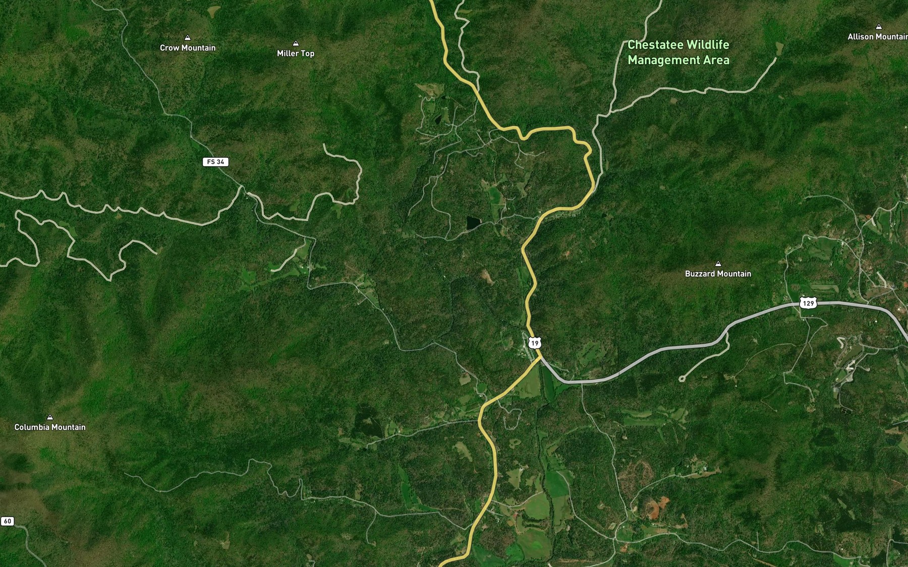 Satellite map of the Dicks Creek