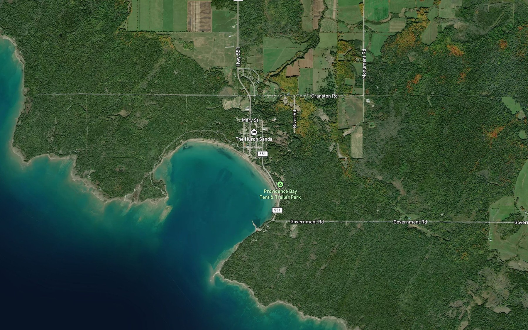 Satellite map of the Mindemoya River
