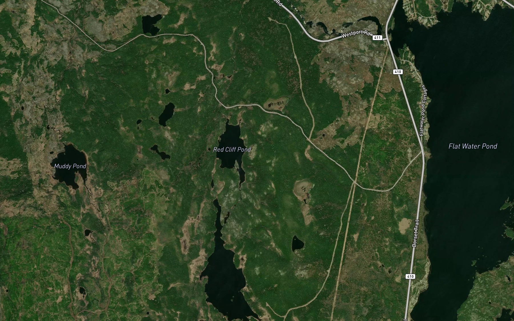Satellite map of the Red Cliff Pond