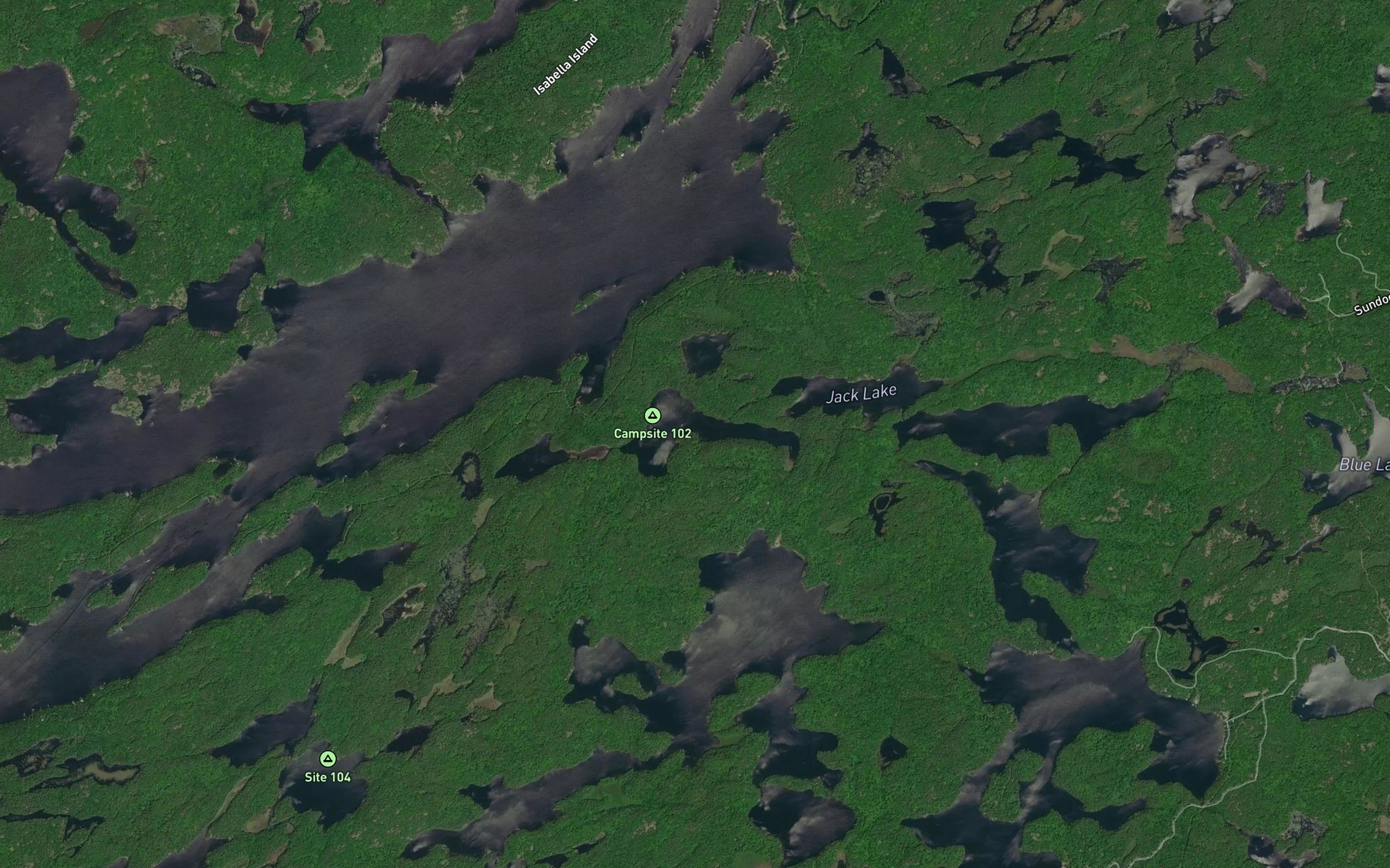 Satellite map of the Canoe Lake