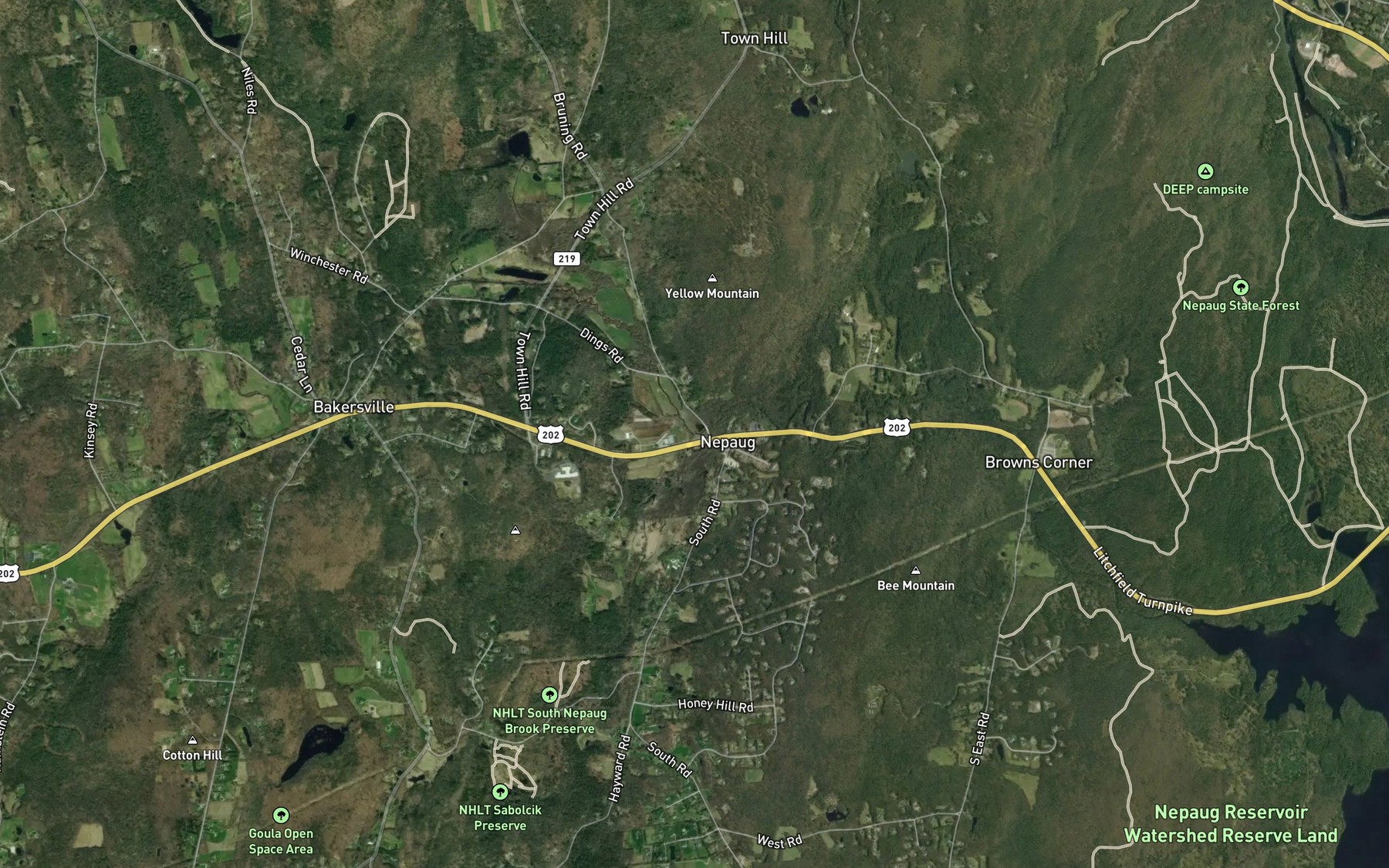 Satellite map of the South Nepaug Brook