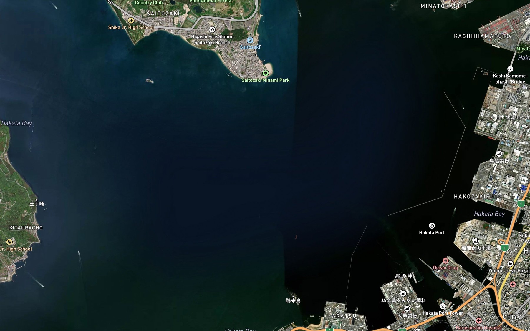 Satellite map of the Central Passage of the Port of Hakata