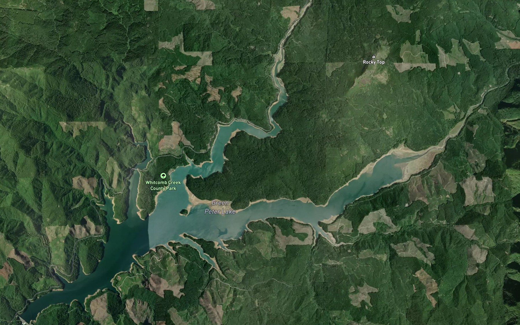 Satellite map of the Green Peter Lake