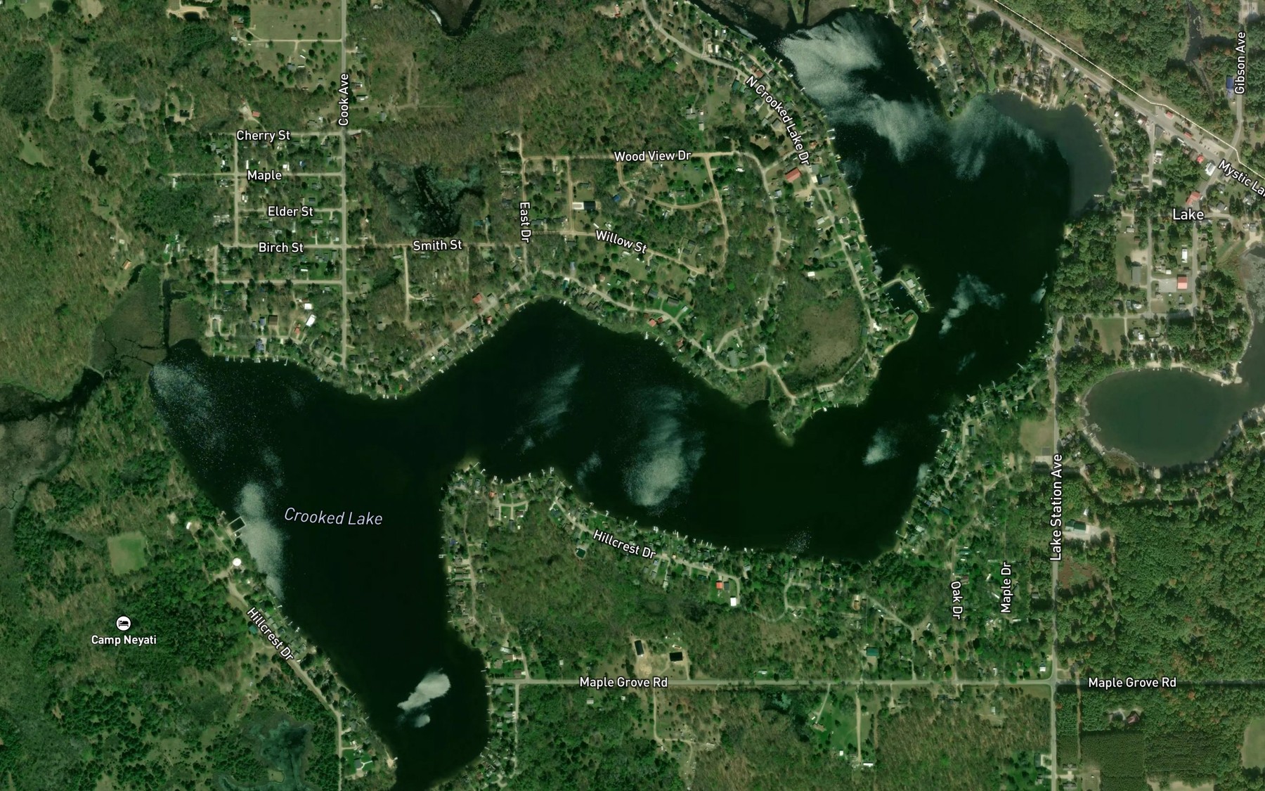 Satellite map of the Crooked Lake