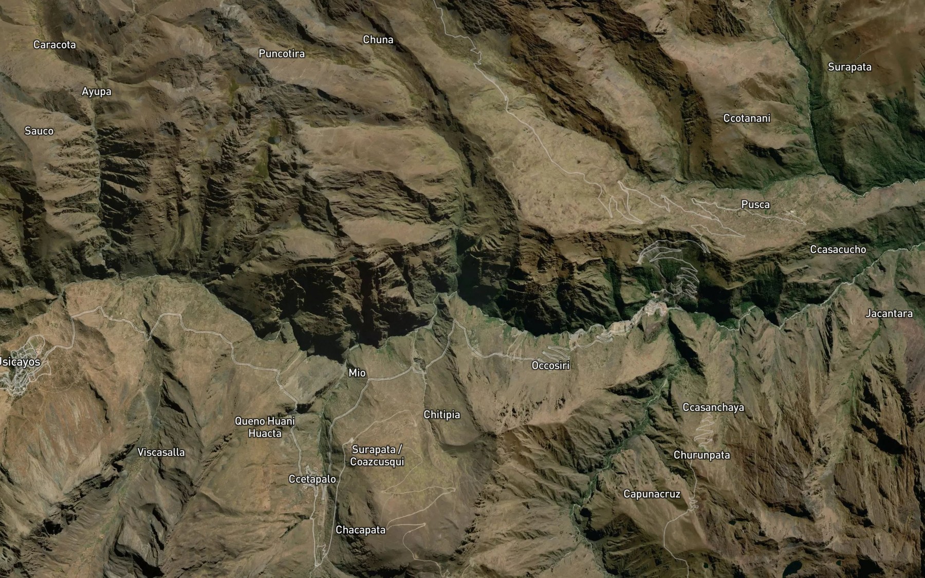 Satellite map of the Quebrada Chunahuaycco