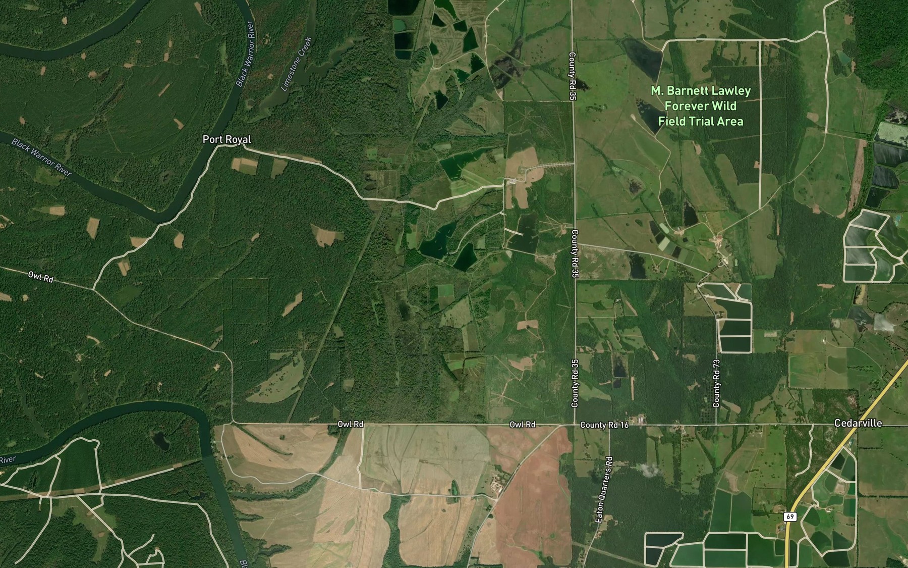 Satellite map of the Bryars Junior Lakes
