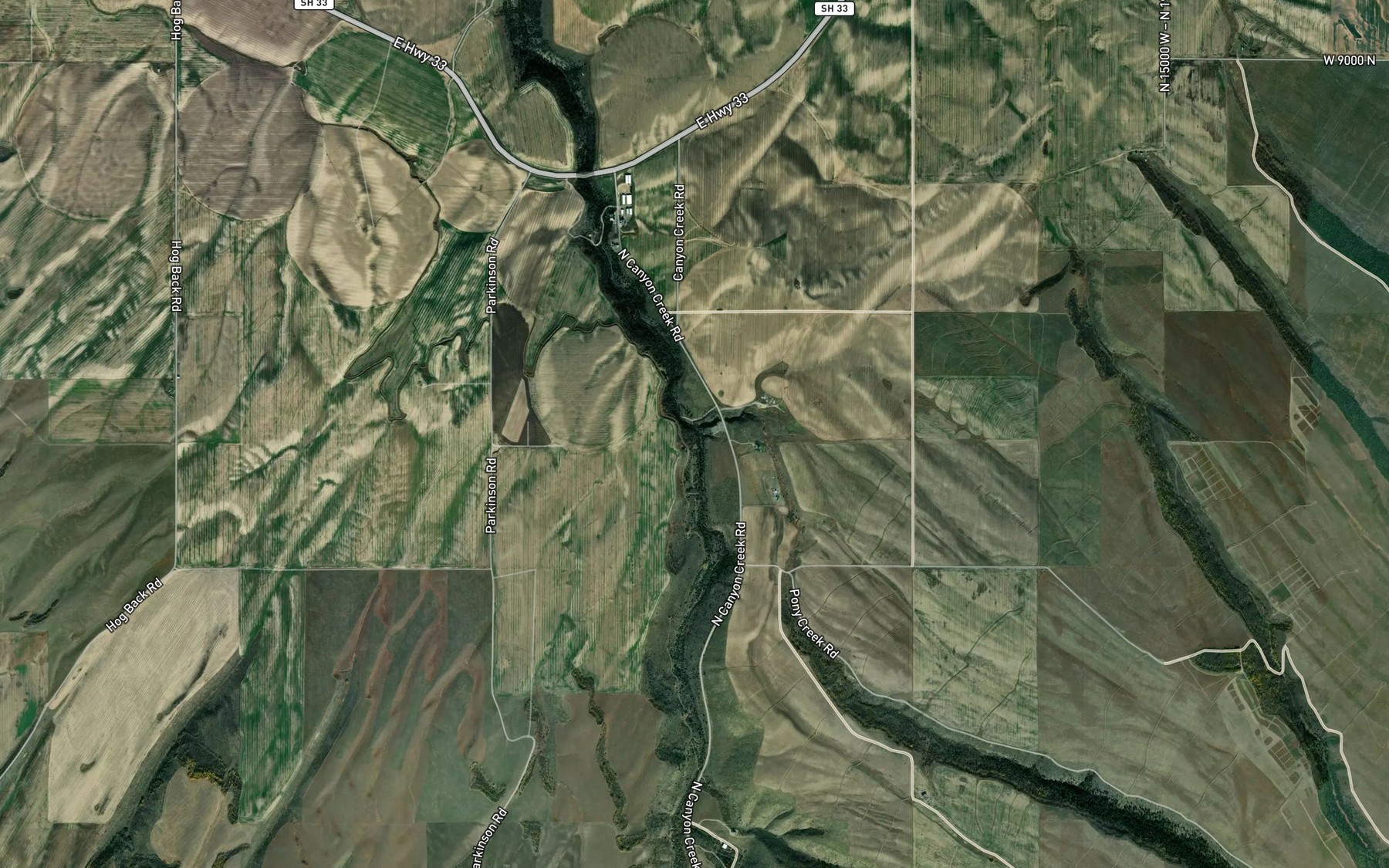 Satellite map of the Pony Creek