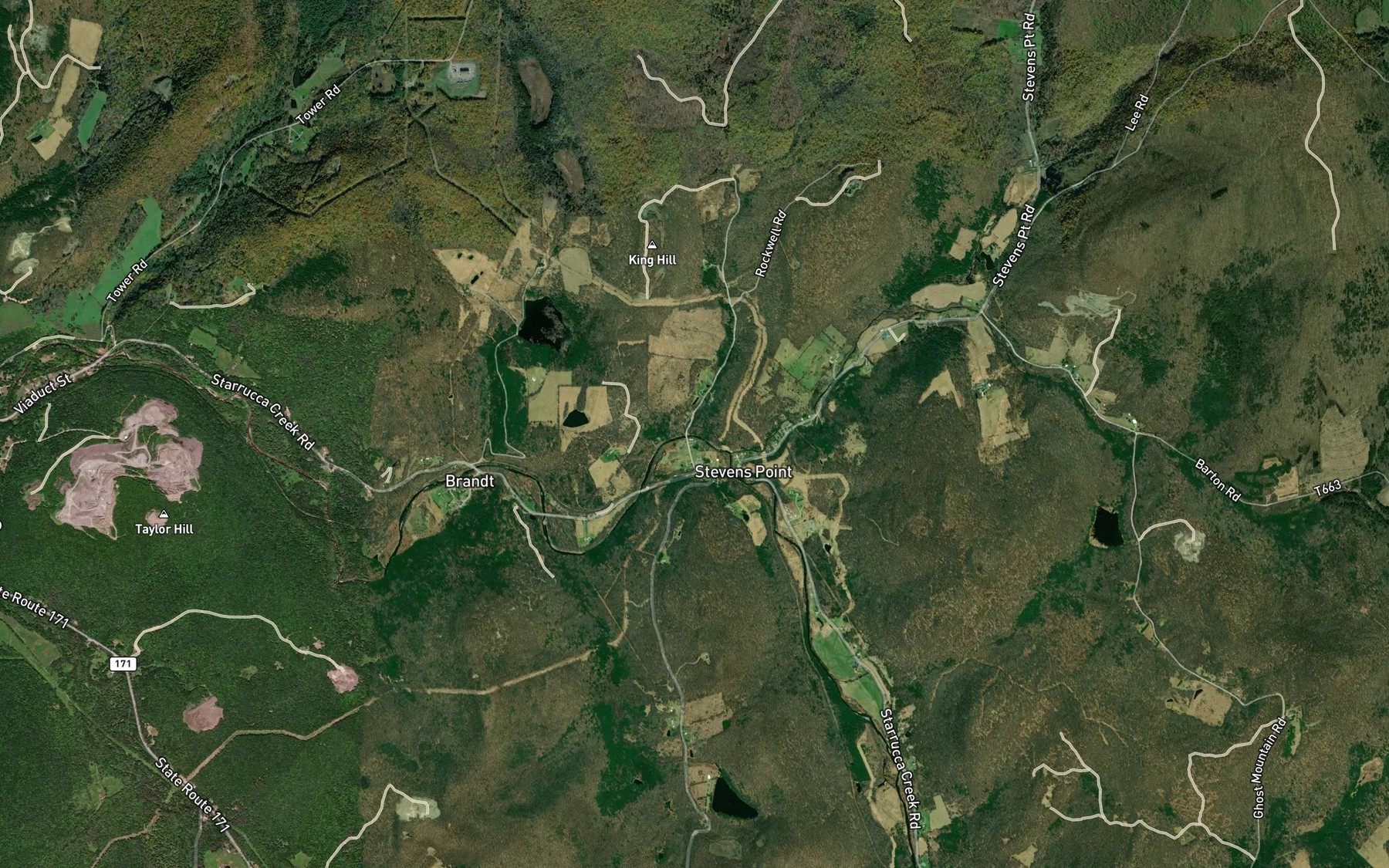 Satellite map of the Roaring Run