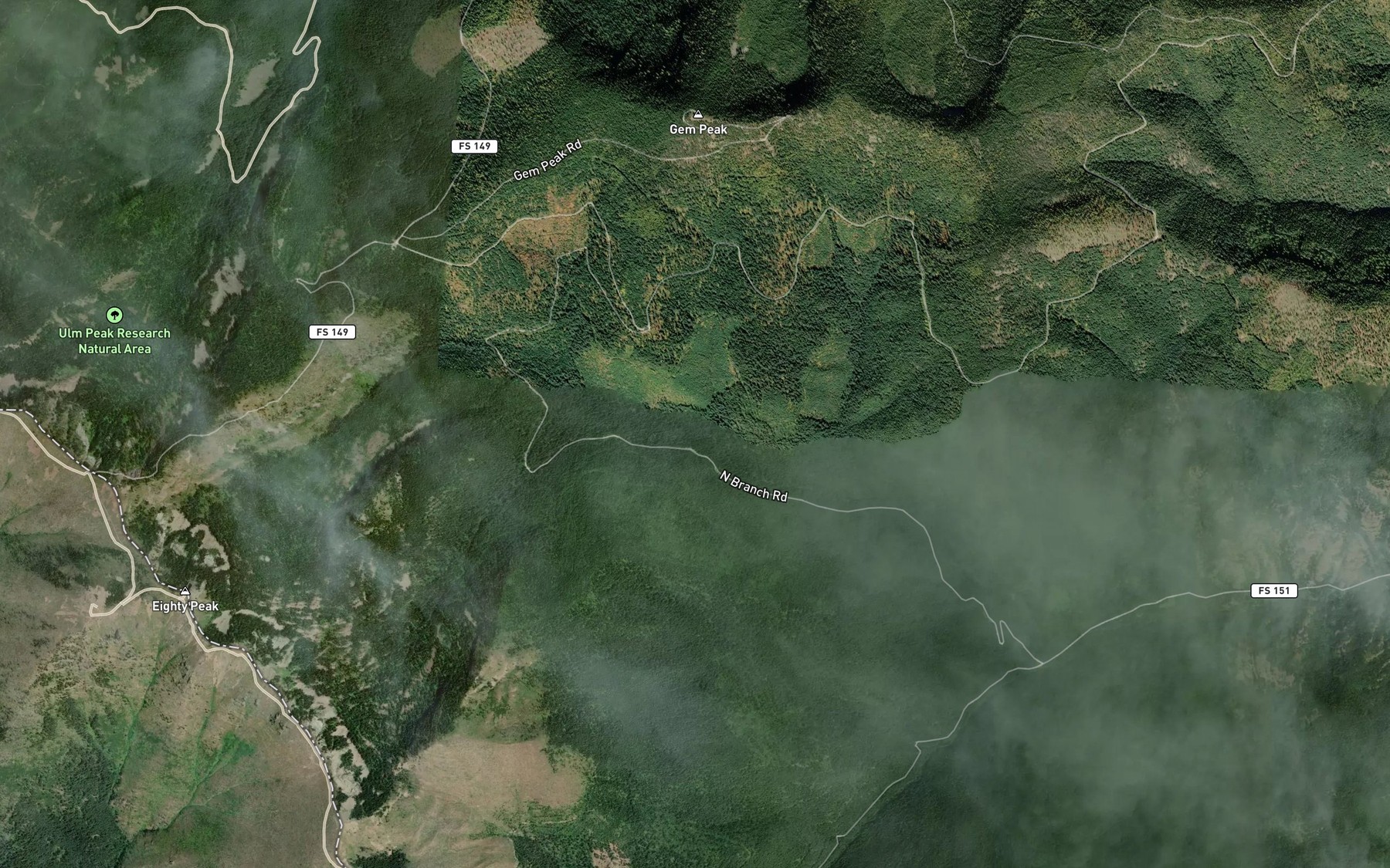 Satellite map of the Gem Creek