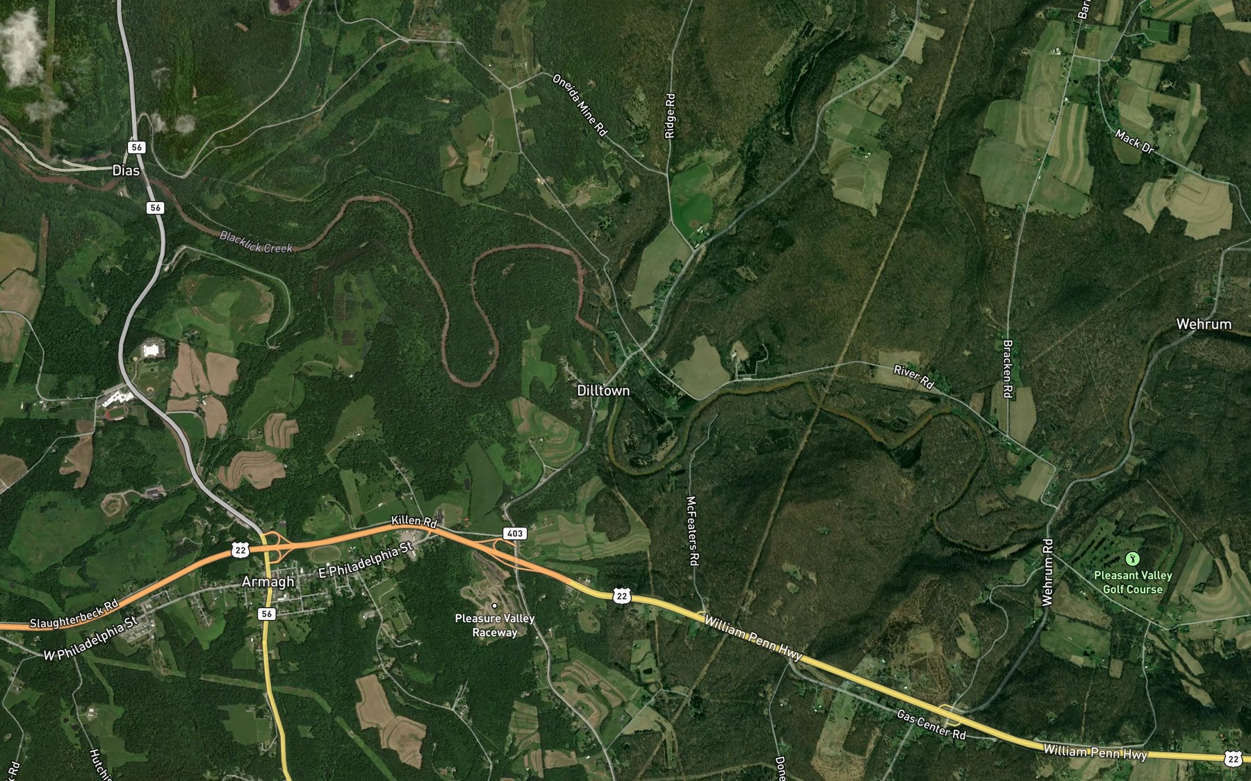 Satellite map of the Mardis Run