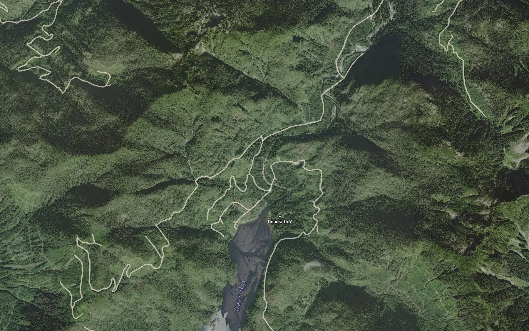 Satellite map of the Tofino Creek