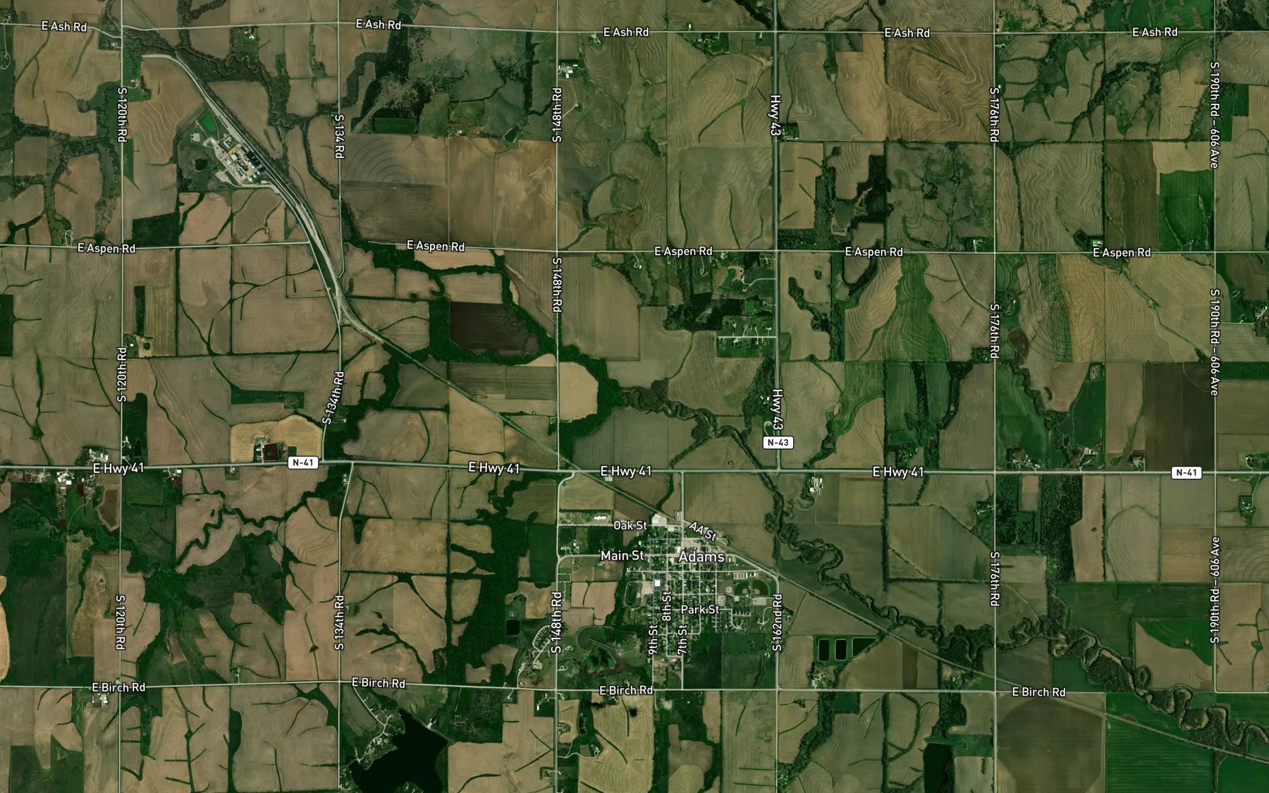 Satellite map of the Jakes Creek
