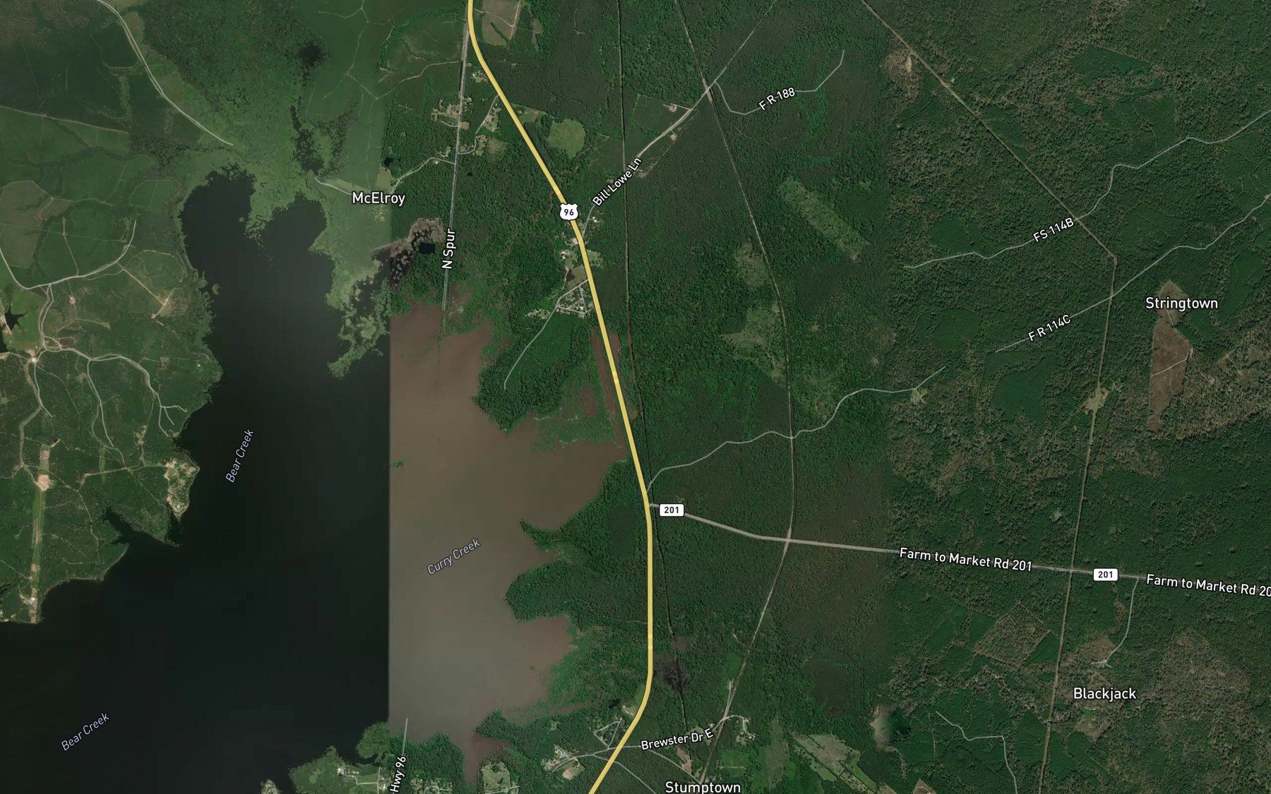 Satellite map of the Devils Ford Creek