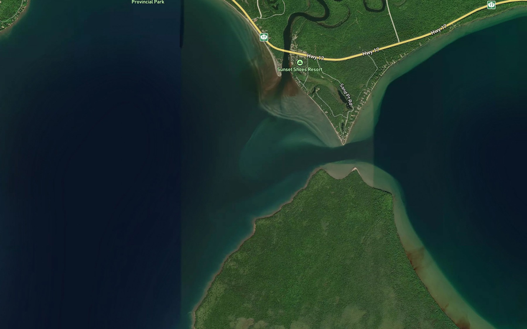 Satellite map of the Batchawana River