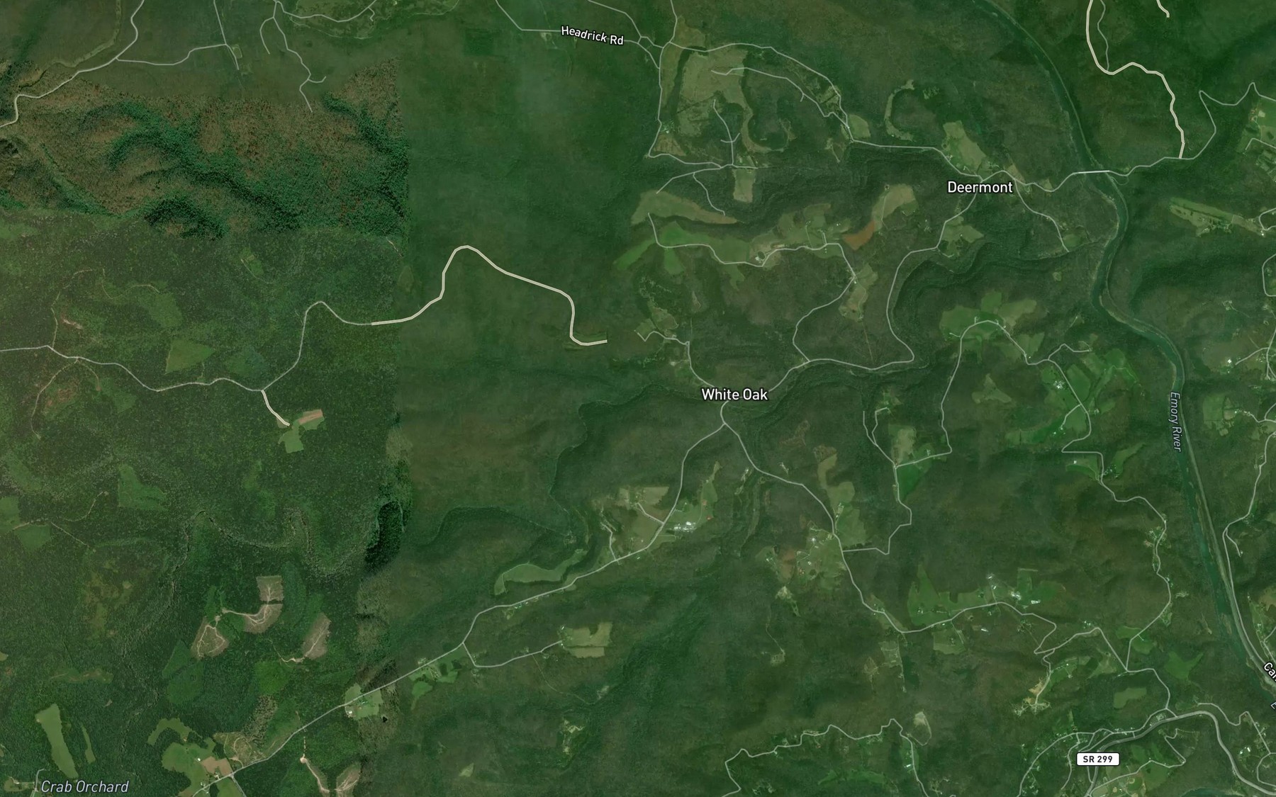 Satellite map of the Bear Creek