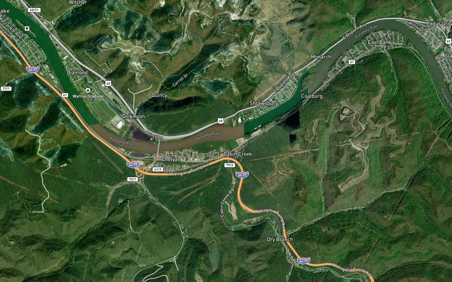 Satellite map of the Cabin Creek