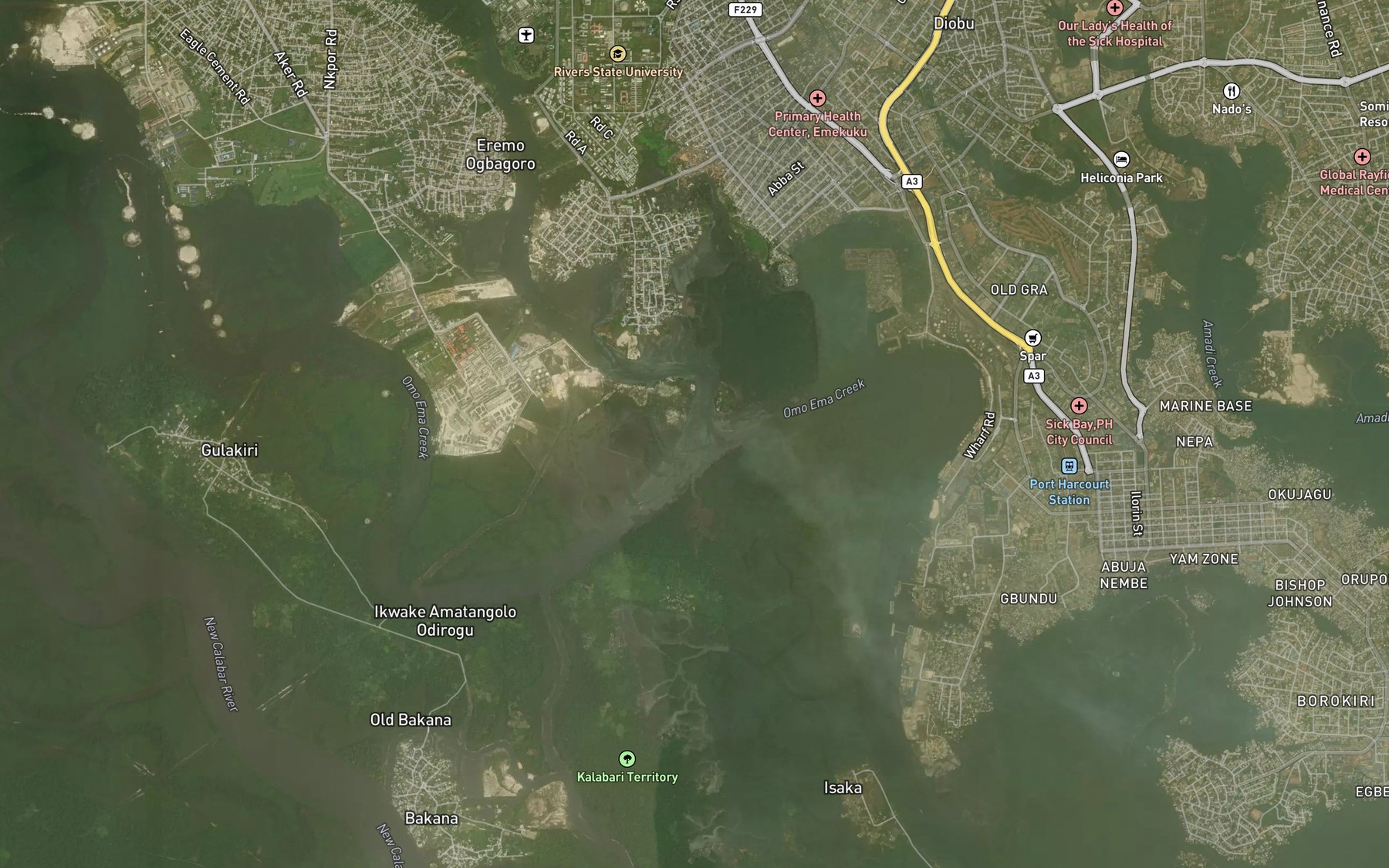 Satellite map of the Elechi Creek