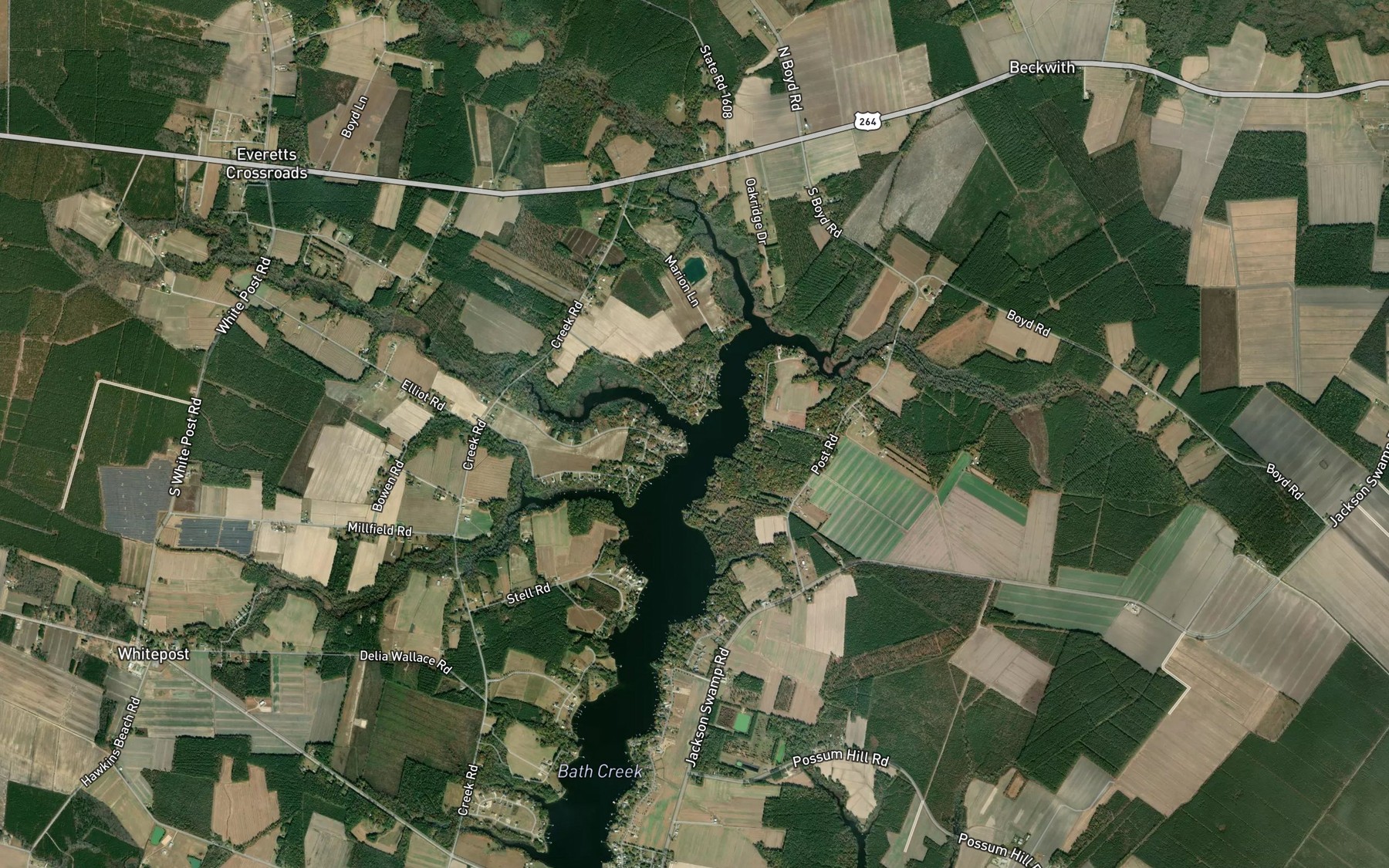 Satellite map of the Harvey Creek