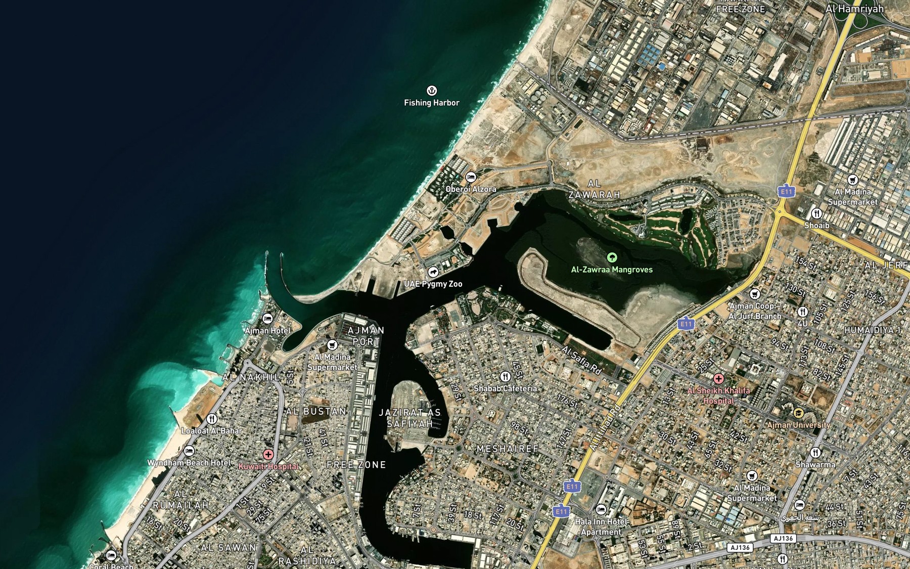 Satellite map of the Khawr `Ajman