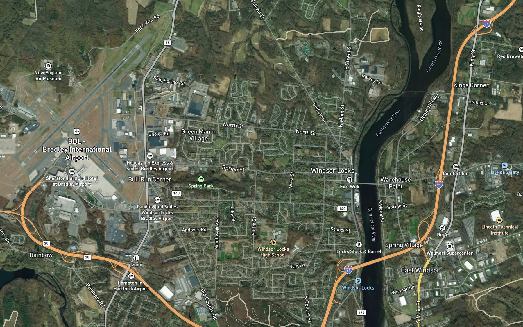 Satellite map of the Reeds Pond