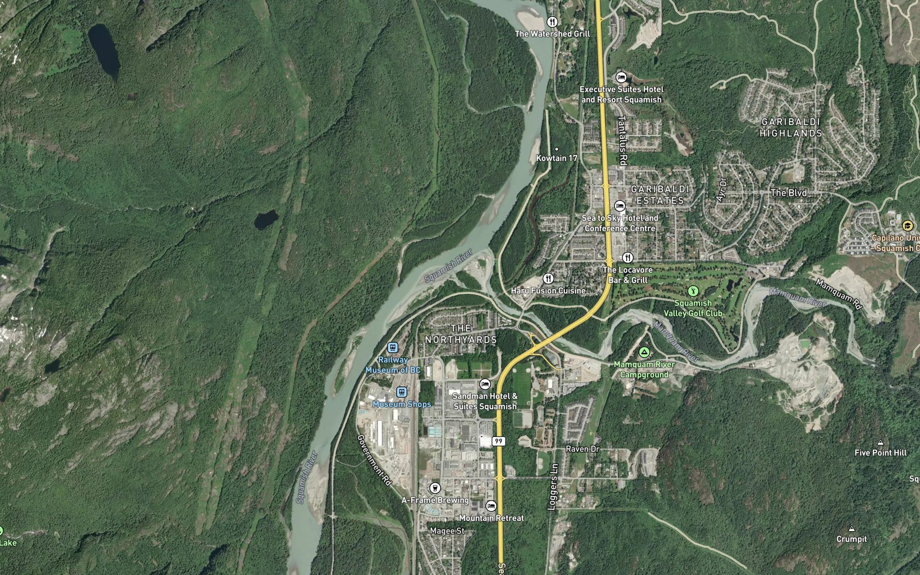 Satellite map of the Mamquam River