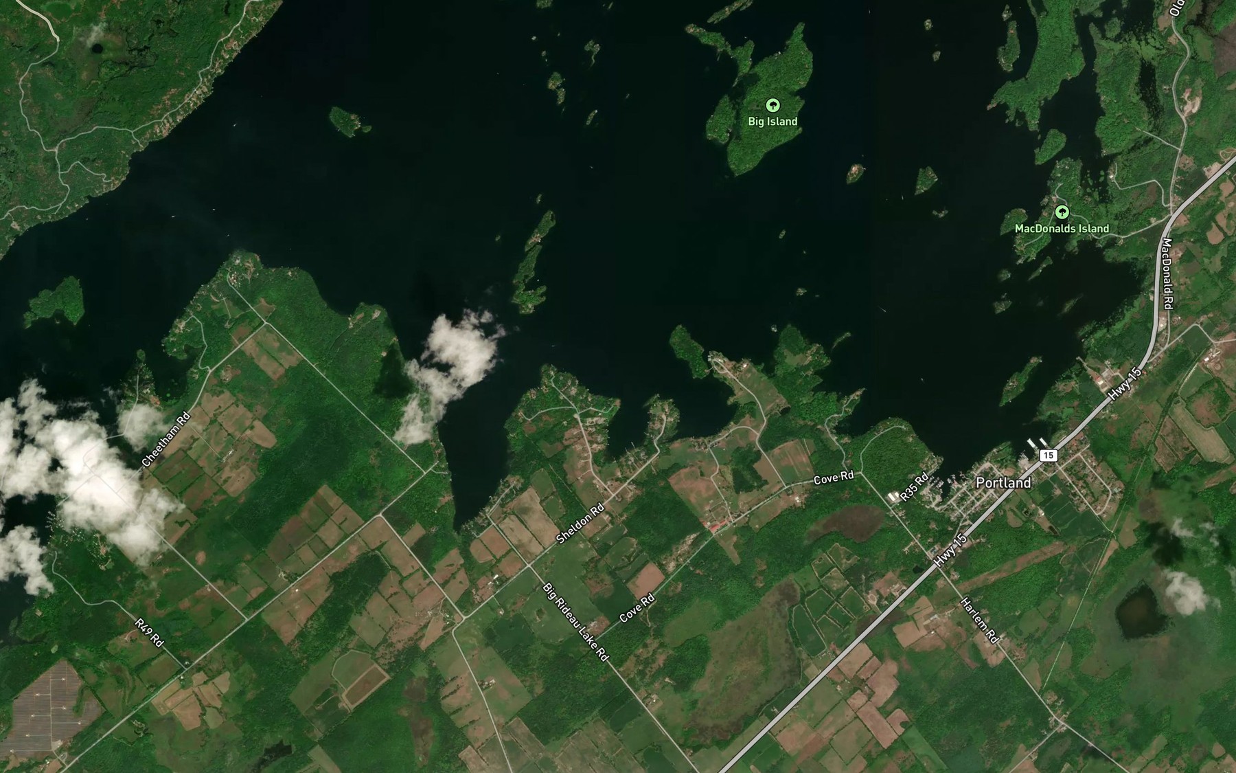 Satellite map of the Sheldons Bay
