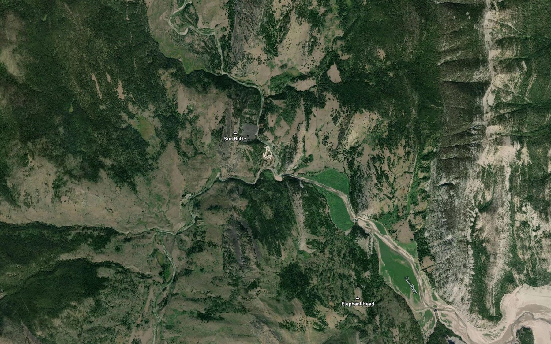 Satellite map of the South Fork Sun River