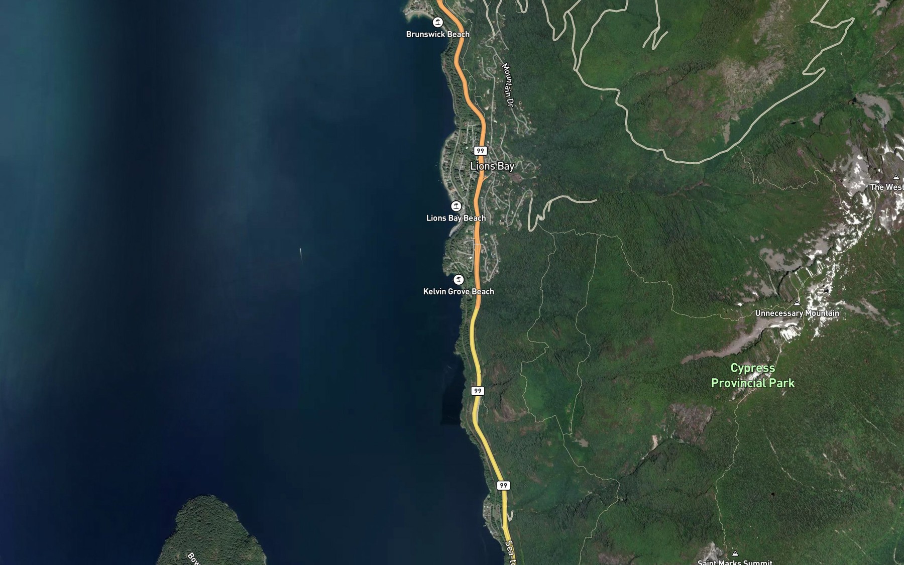 Satellite map of the Lions Bay