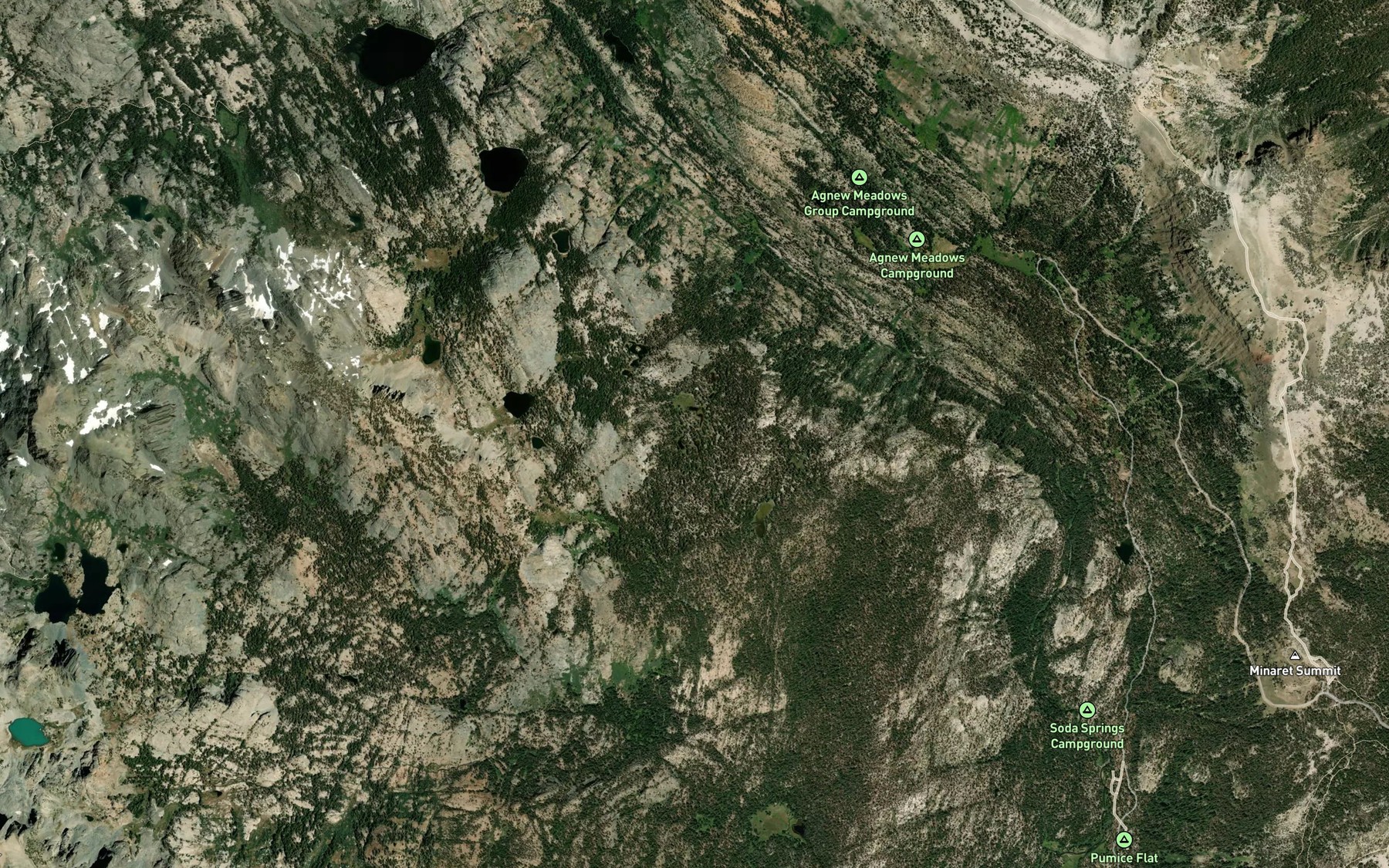 Satellite map of the Trinity Lakes