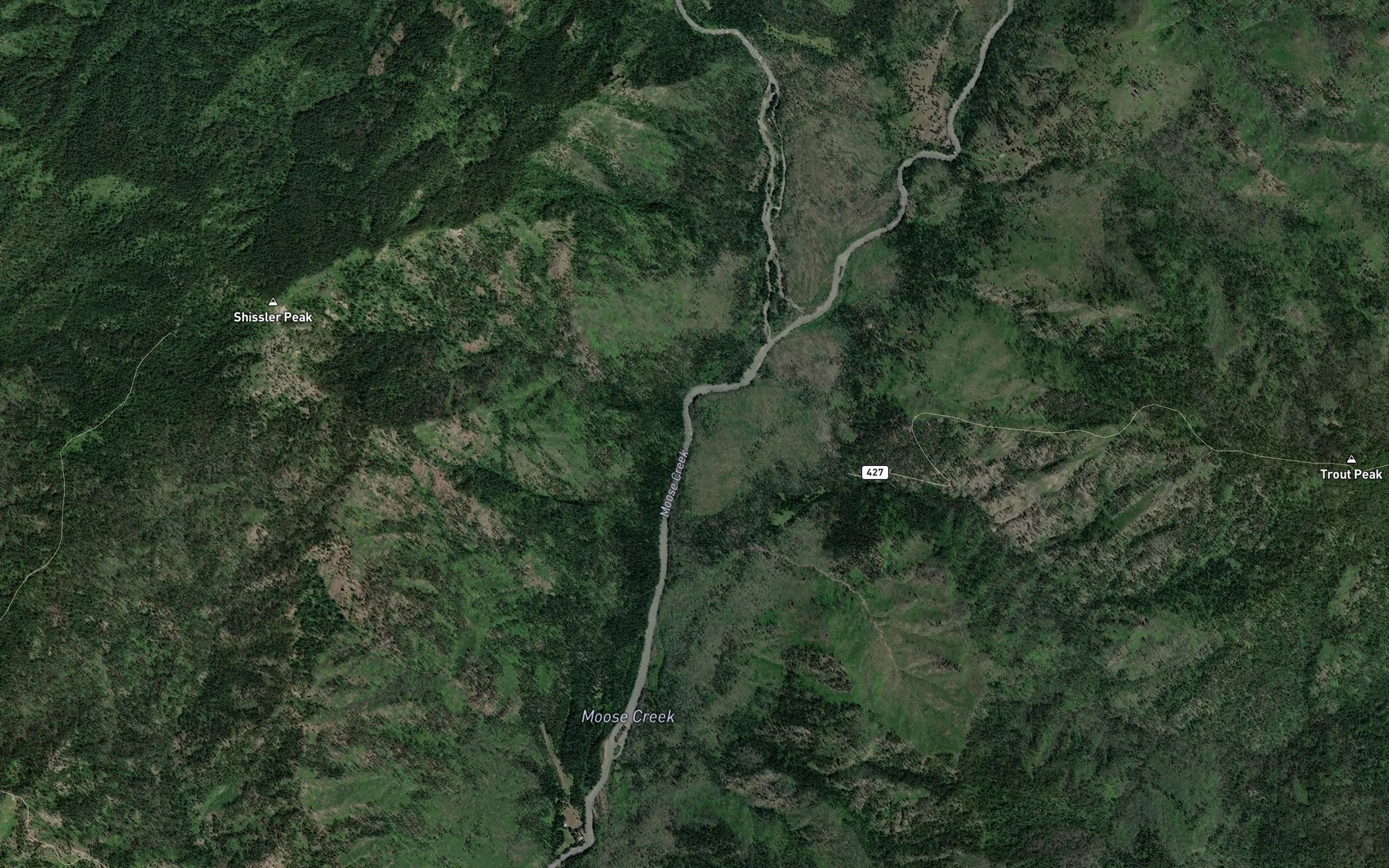 Satellite map of the Trout Creek