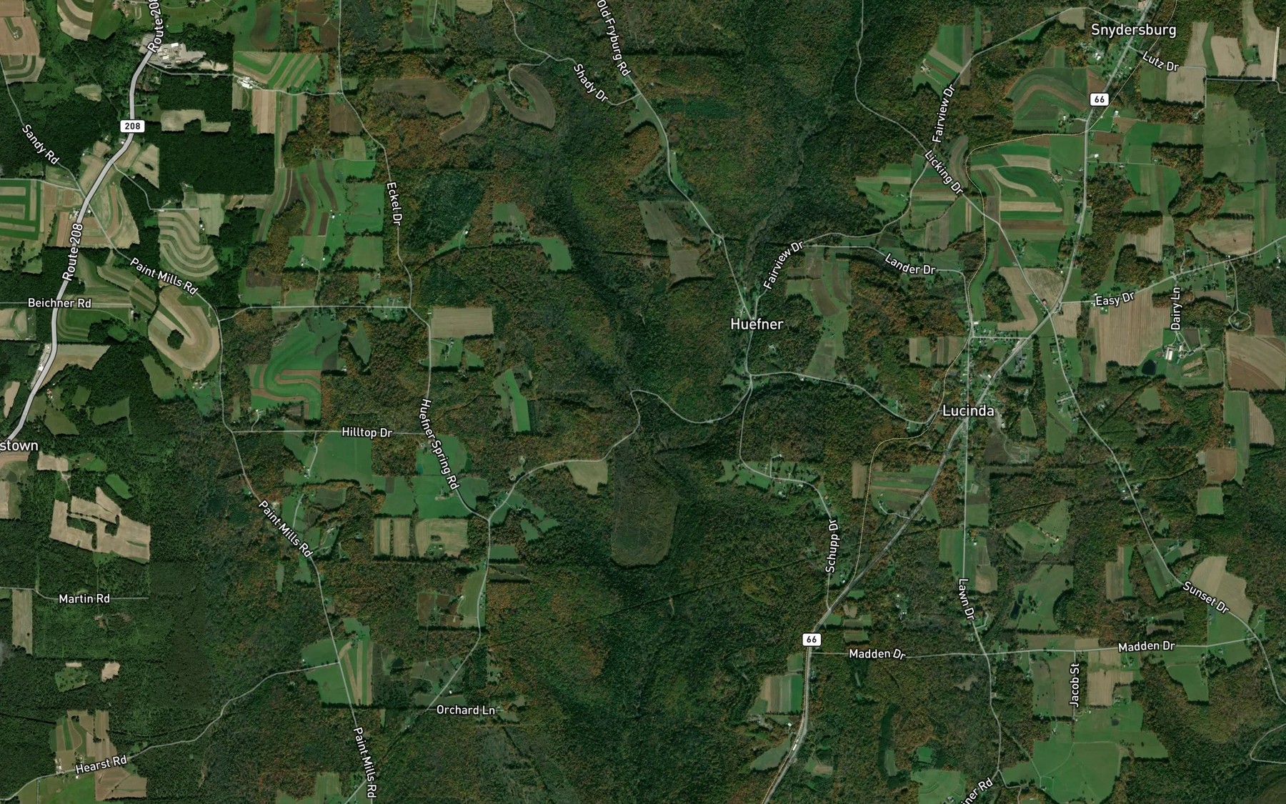 Satellite map of the Huefner Spring