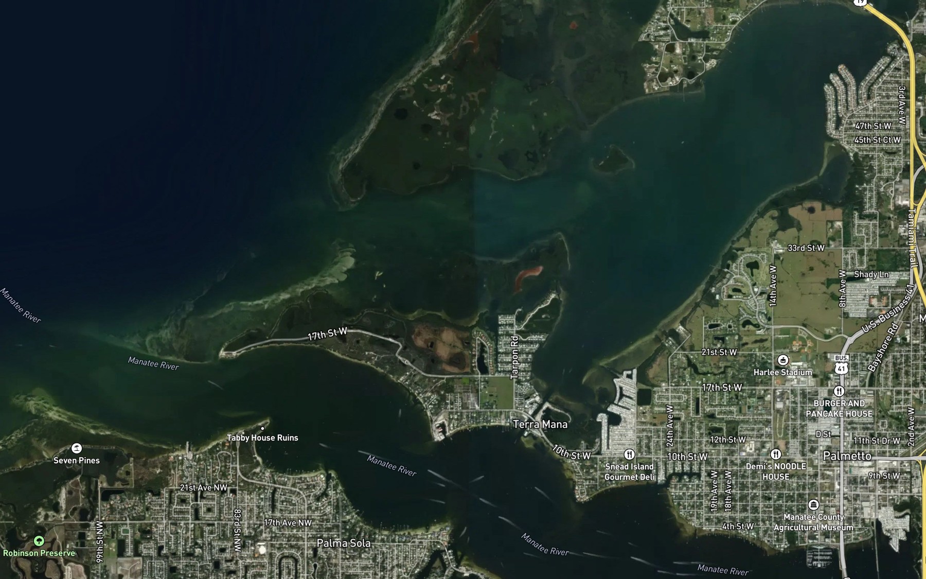 Satellite map of the Clambar Bayou