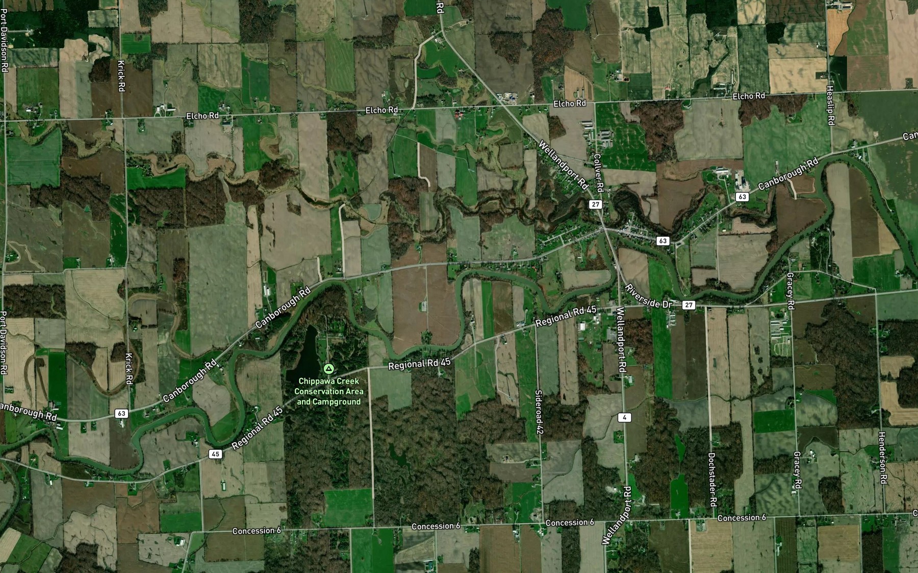 Satellite map of the Parkers Creek