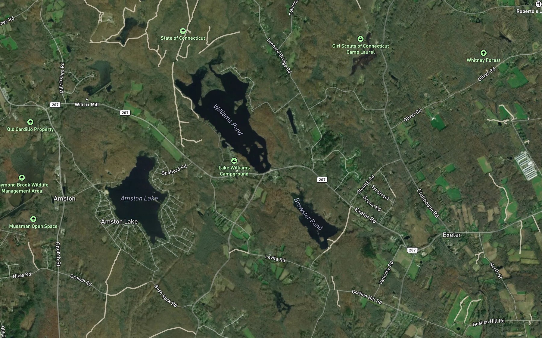 Satellite map of the Willimantic River
