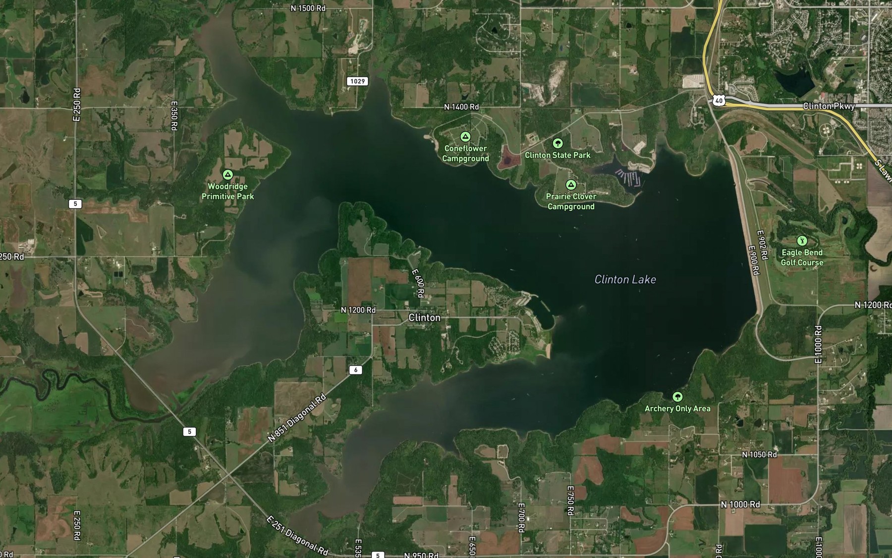 Satellite map of the Clinton Lake