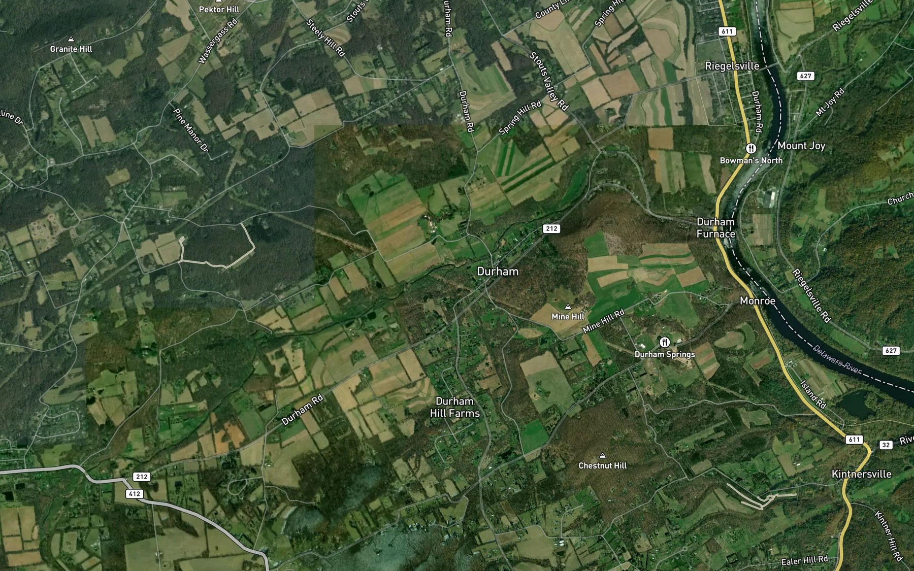 Satellite map of the Hollow Run