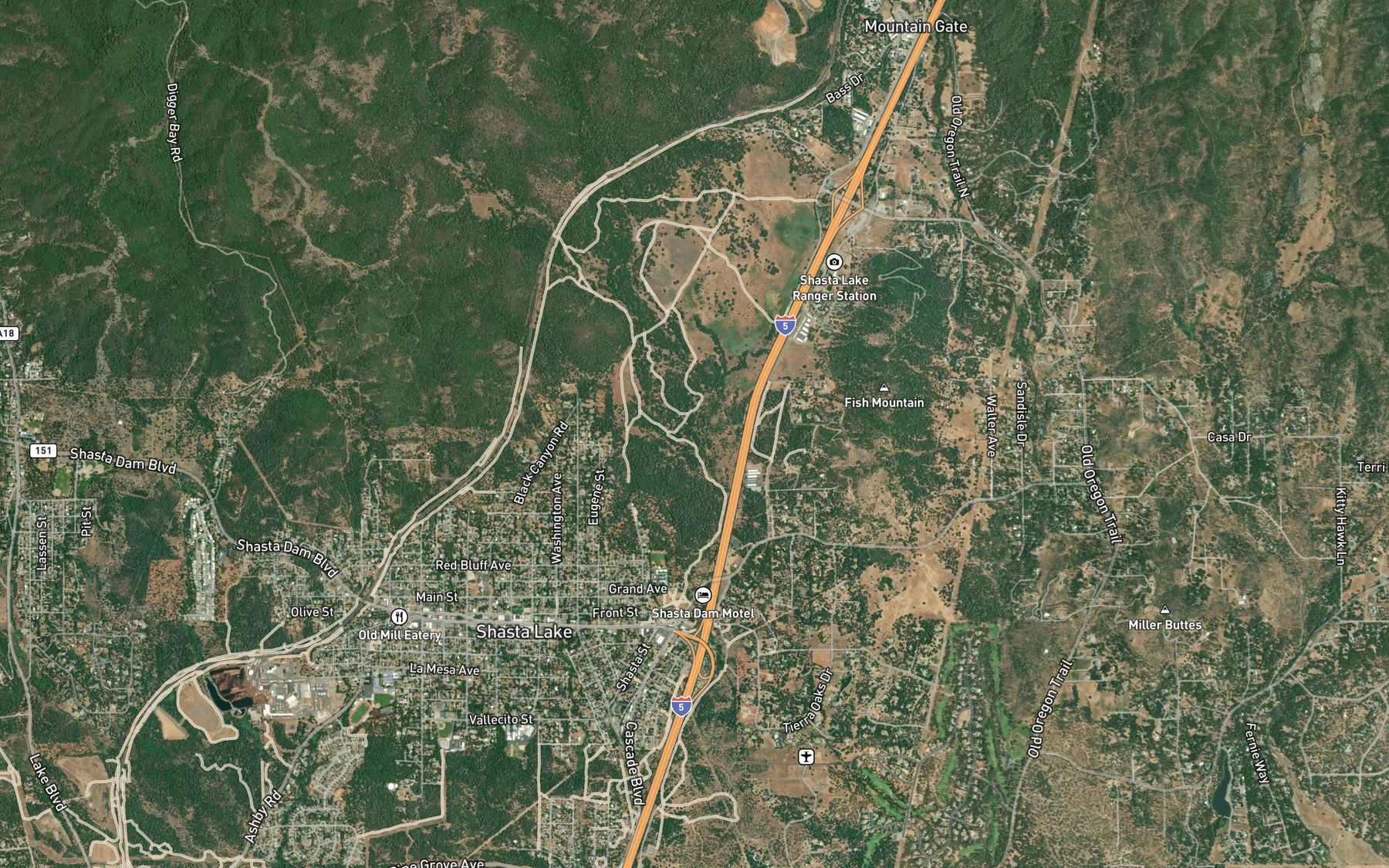 Satellite map of the Rancheria Creek