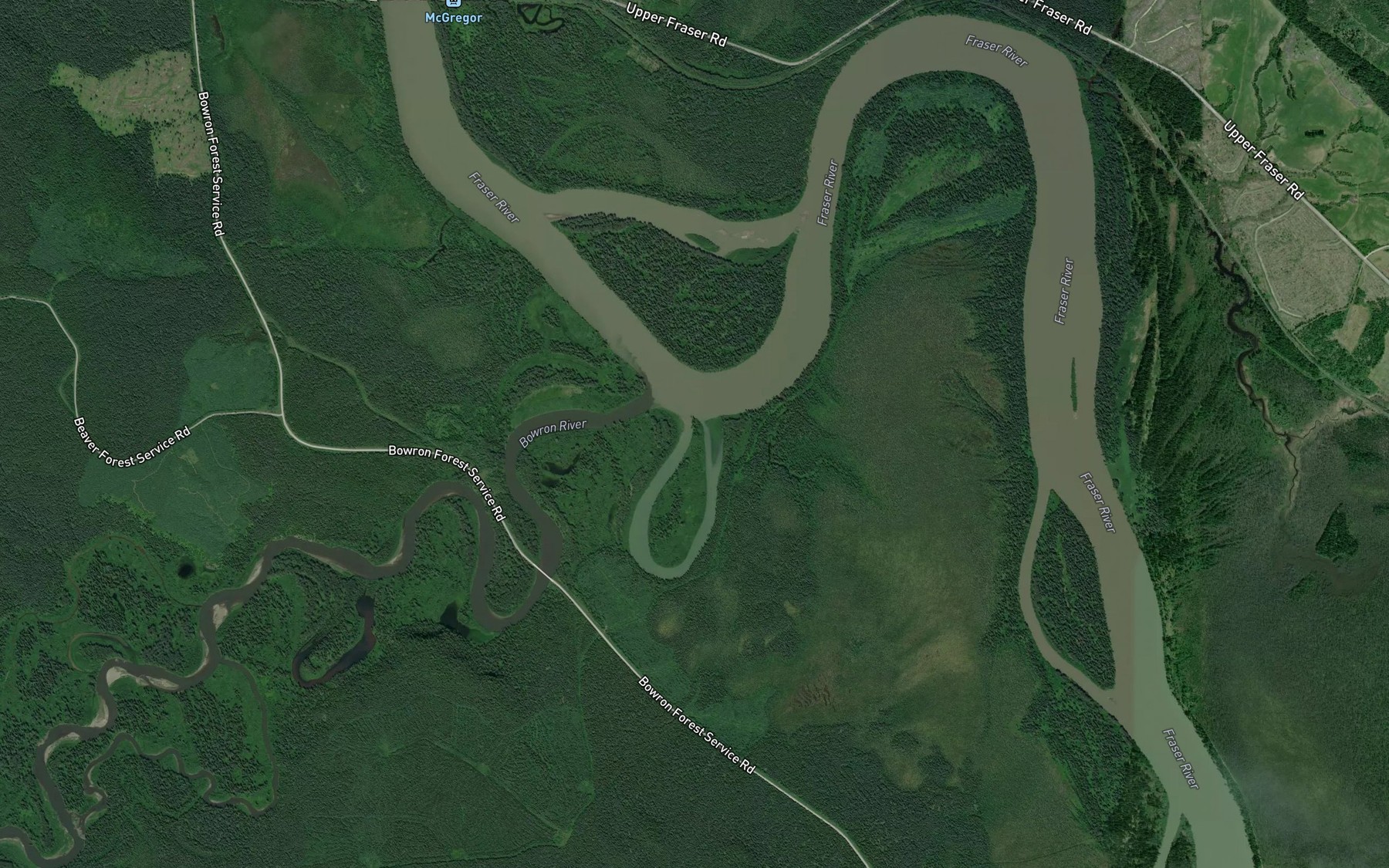 Satellite map of the Bowron River