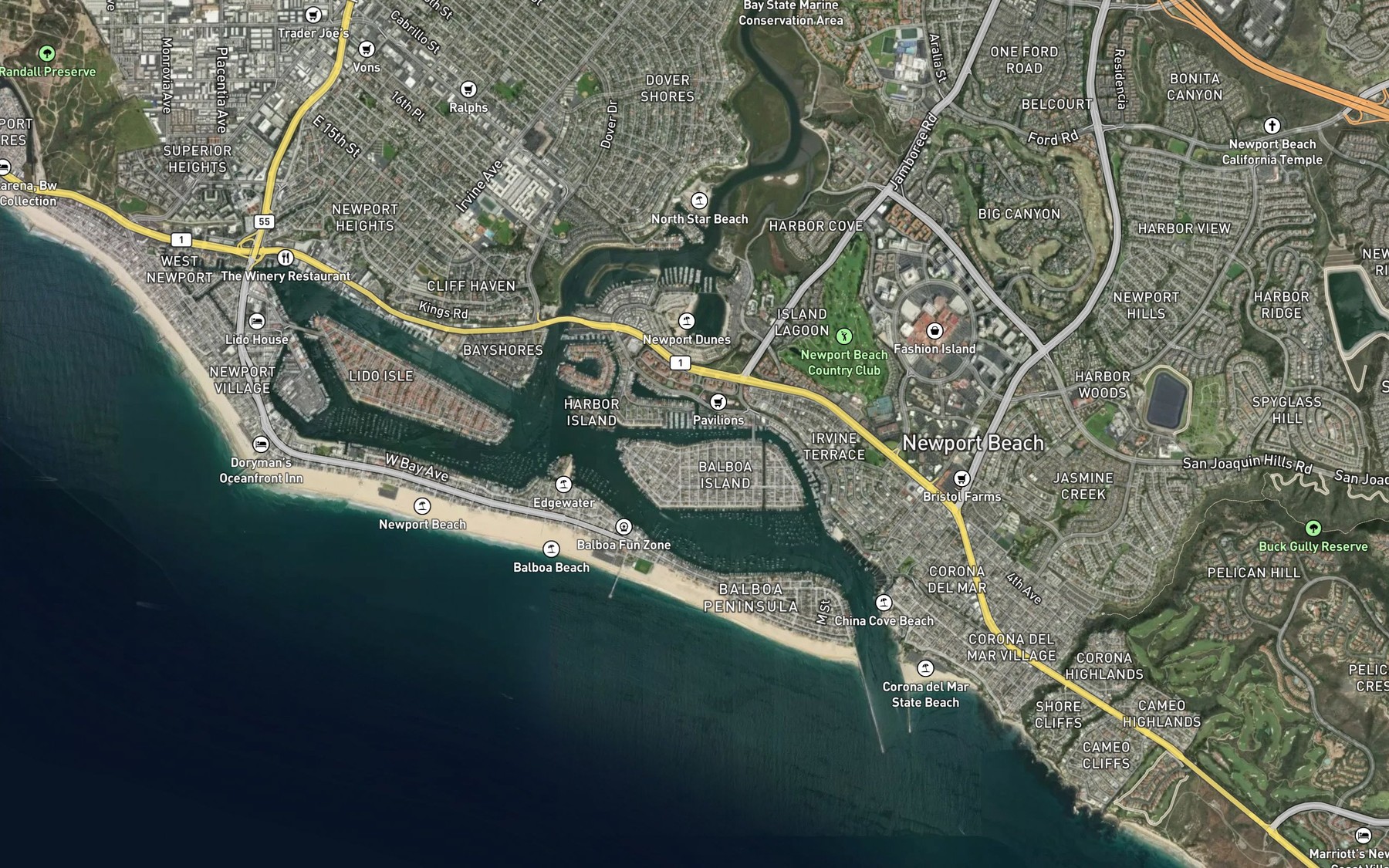 Satellite map of the Balboa Island North Channel