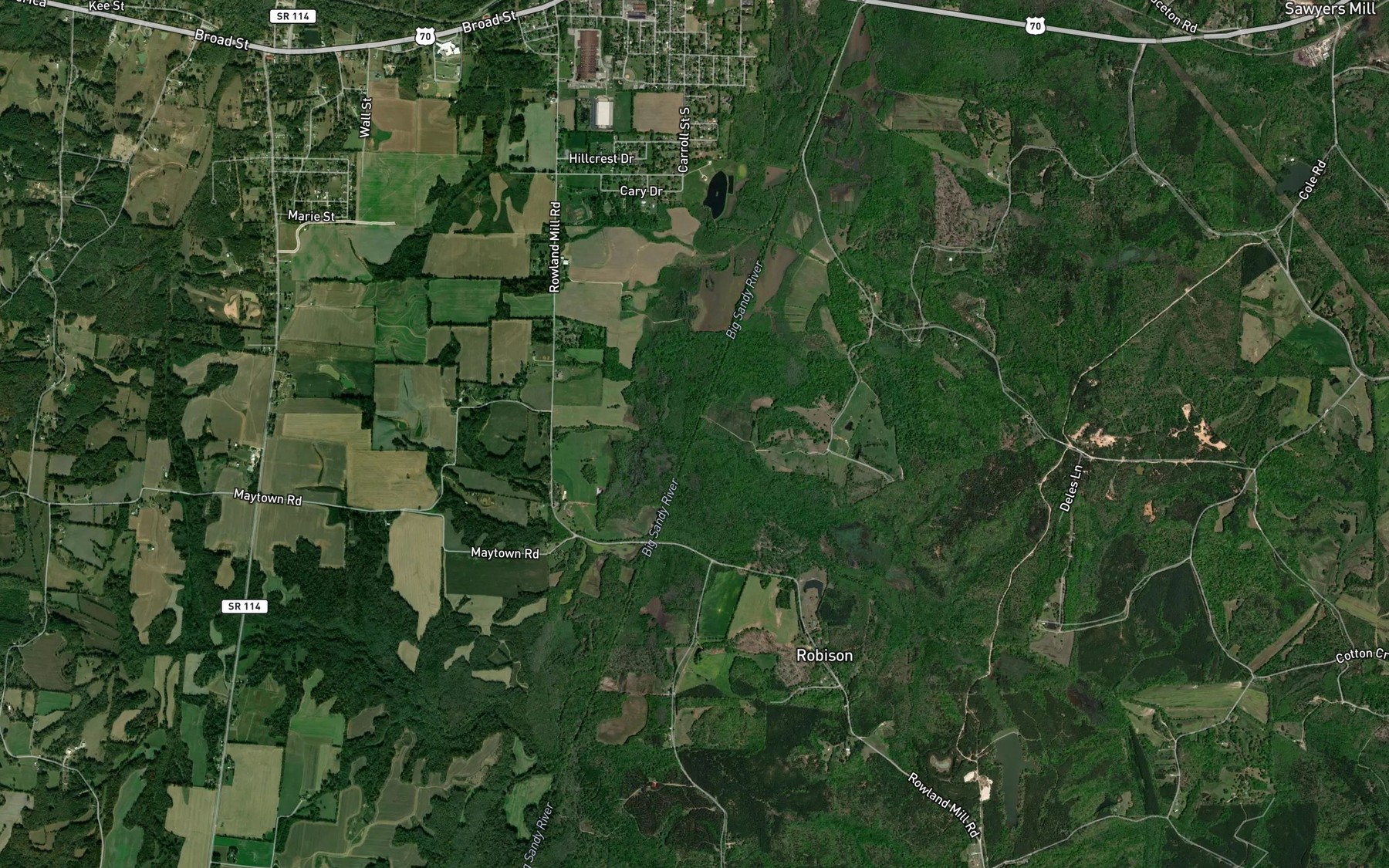 Satellite map of the Cotton Creek