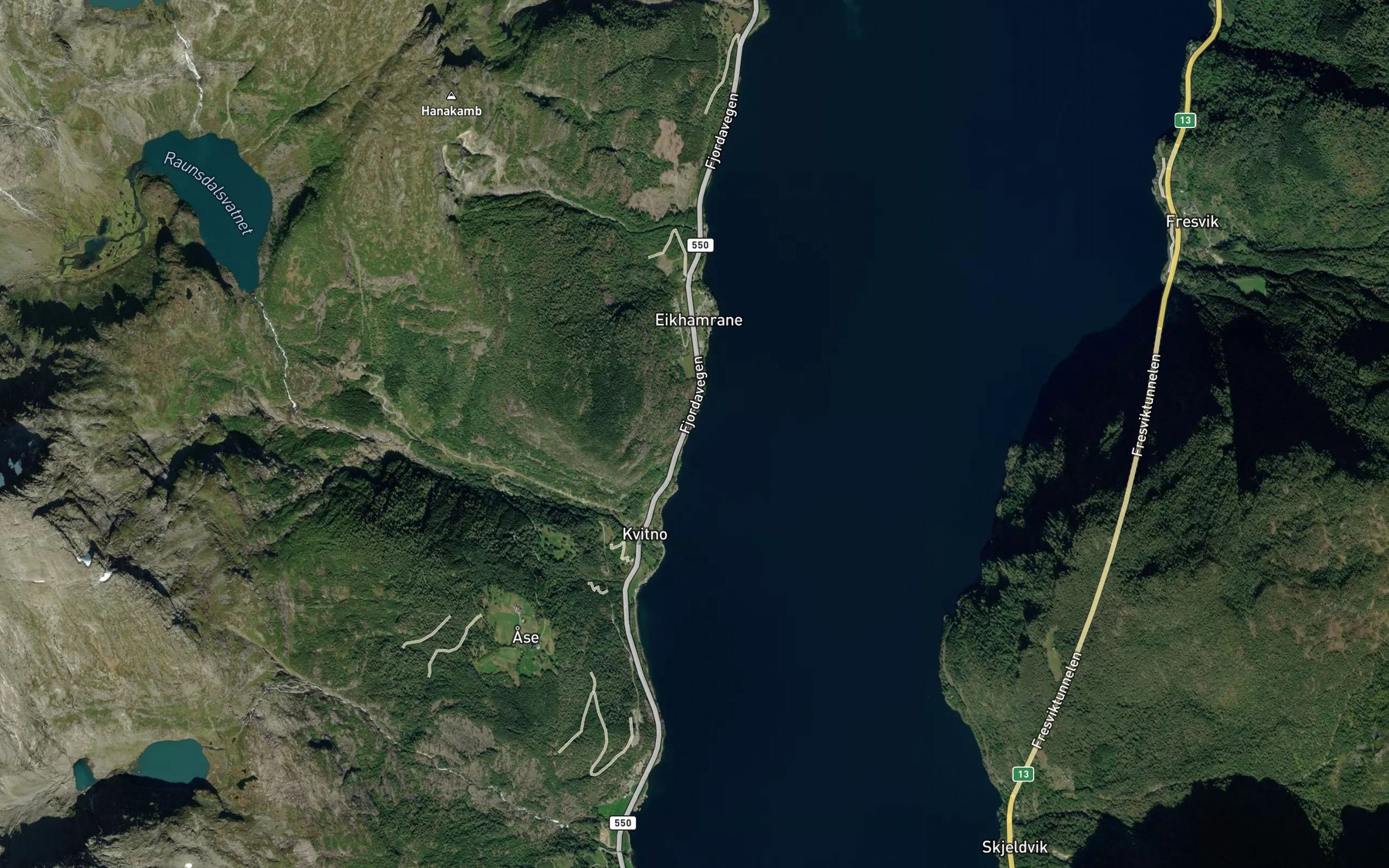Satellite map of the Hetlevikane