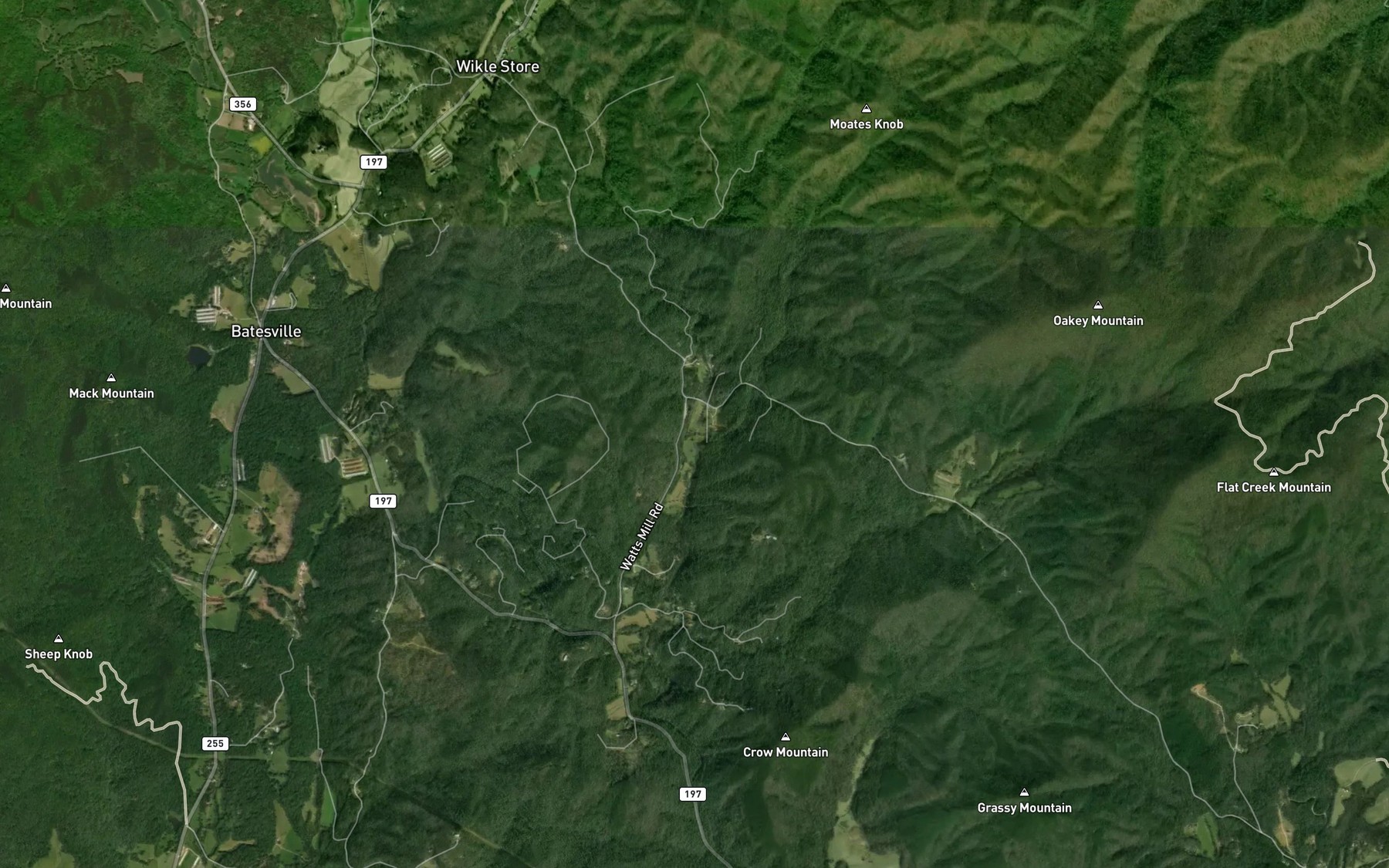 Satellite map of the Moates Branch