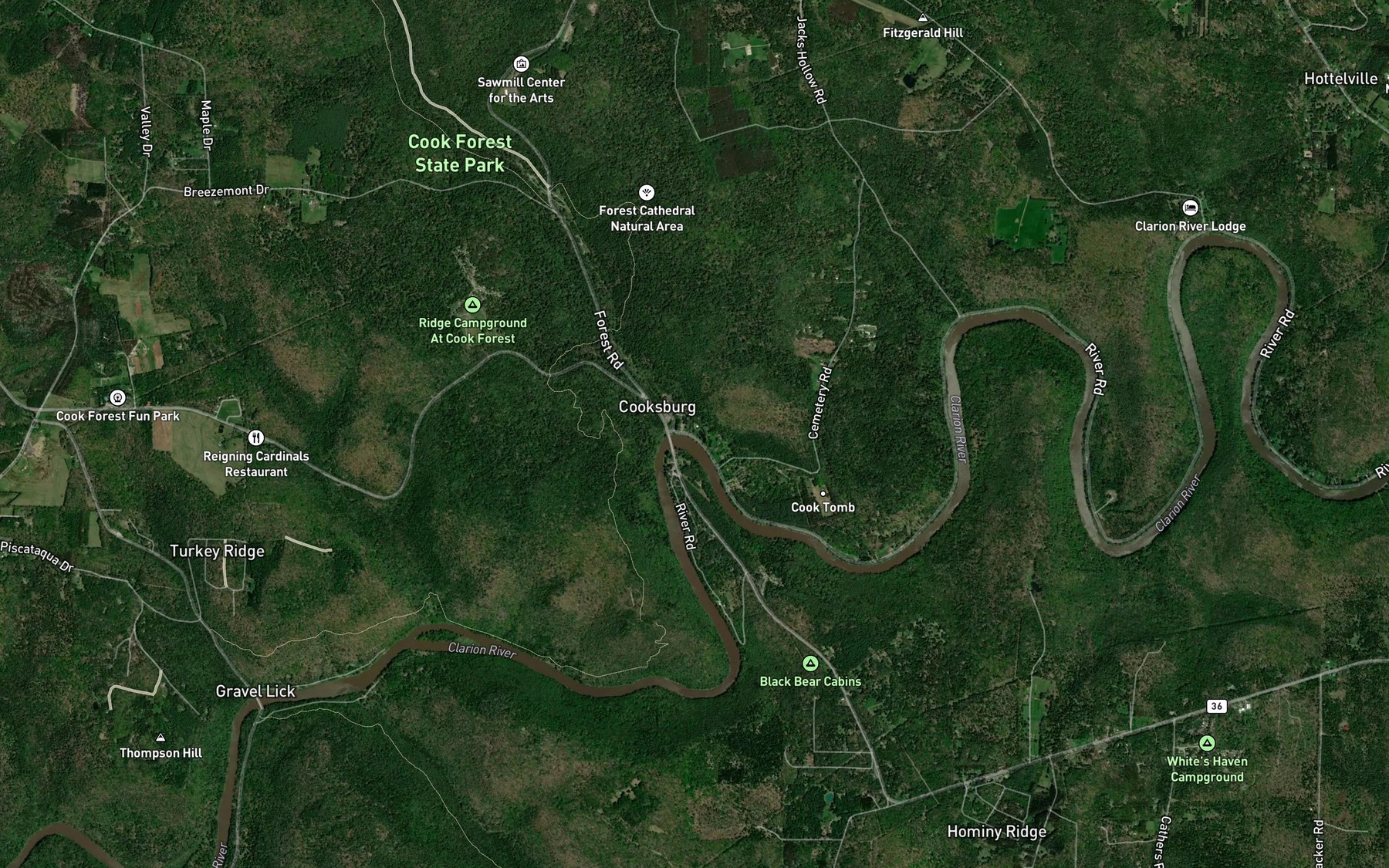 Satellite map of the Toms Run