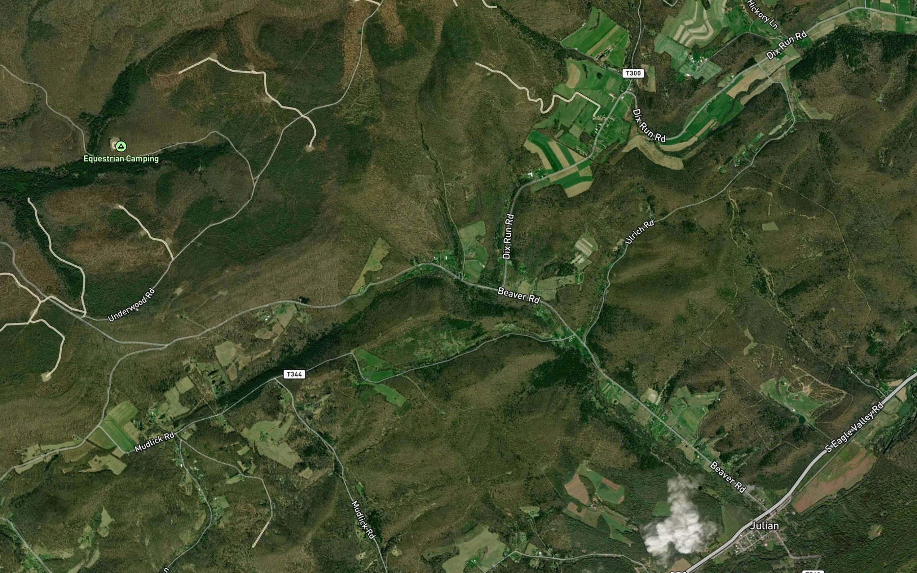 Satellite map of the Whetstone Run