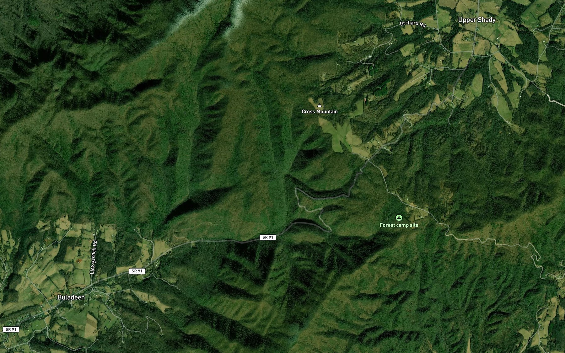 Satellite map of the Water Hollow Branch