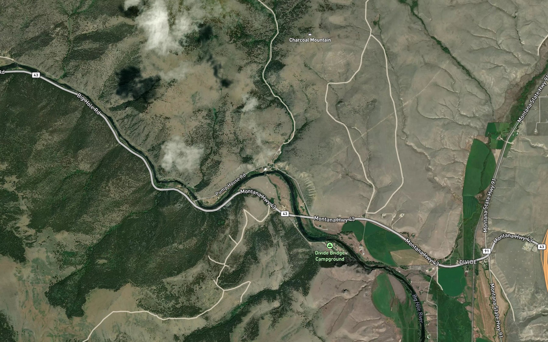 Satellite map of the Charcoal Creek