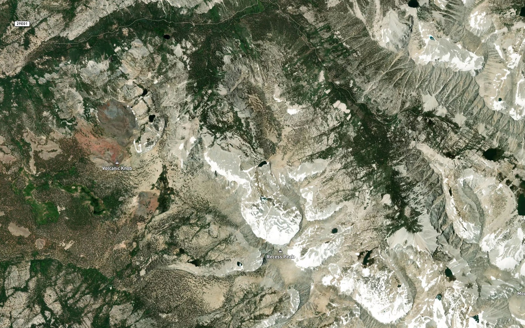 Satellite map of the First Recess Lakes