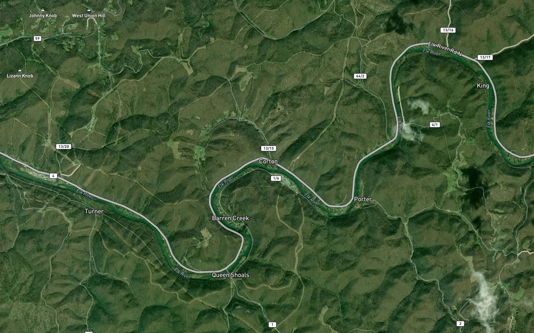Satellite map of the Barren Creek
